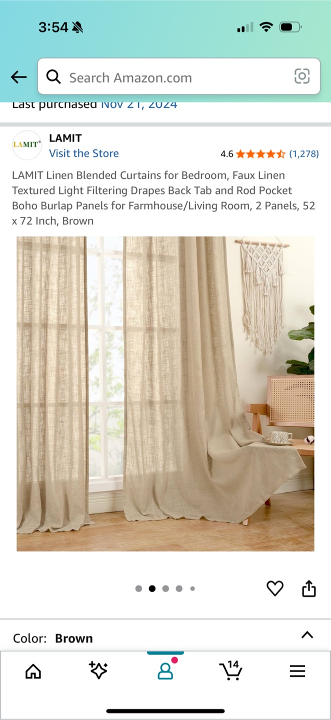 LAMIT Linen Blended Curtains, Brown, 52 x 72 inch - photo 2
