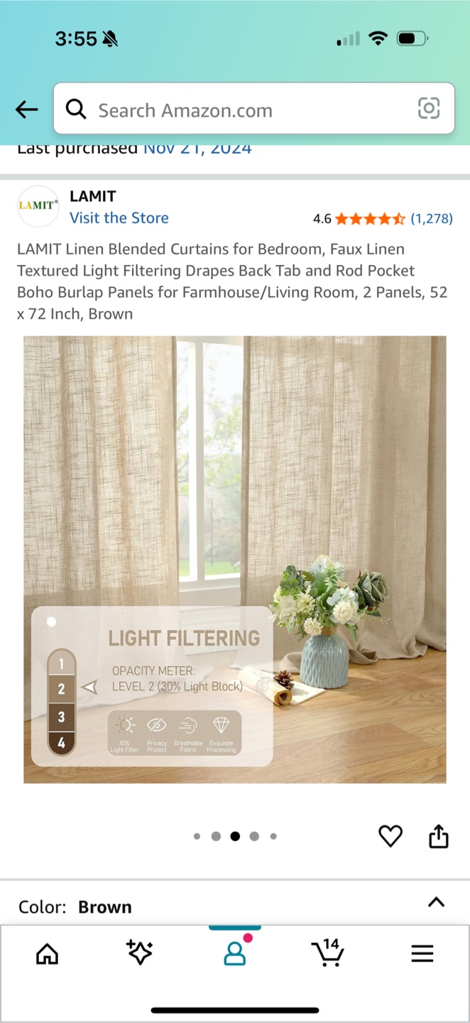 LAMIT Linen Blended Curtains, Brown, 52 x 72 inch - photo 4