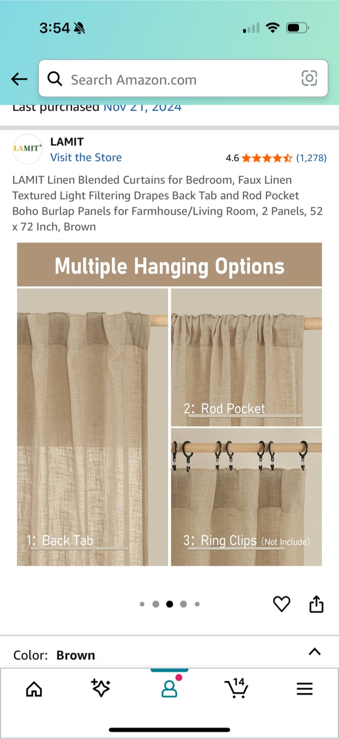 LAMIT Linen Blended Curtains, Brown, 52 x 72 inch - photo 5