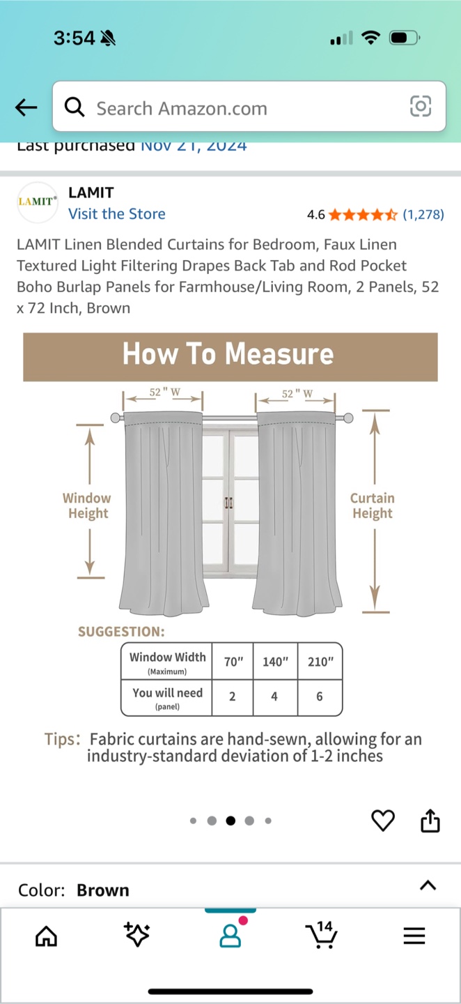 LAMIT Linen Blended Curtains, Brown, 52 x 72 inch - photo 3