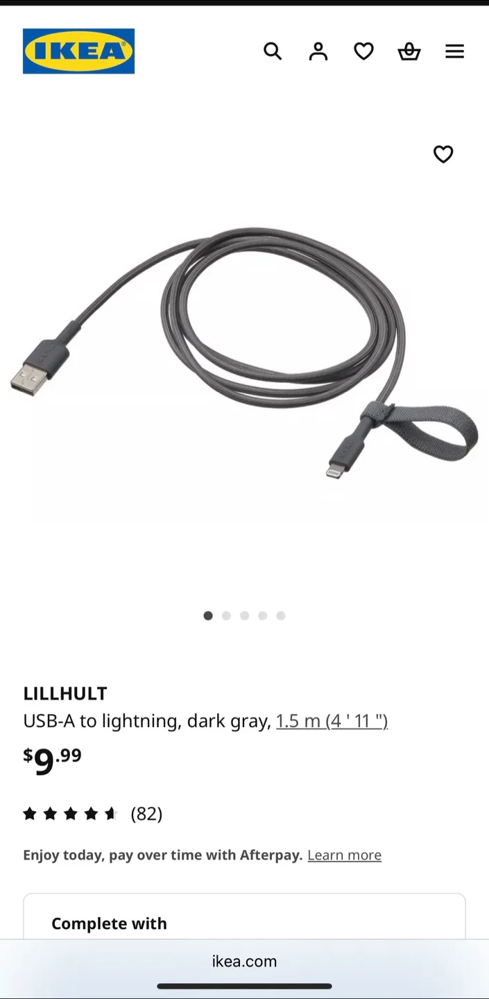 IKEA LILLHULT USB-A to Lightning Cable - Dark Gray thumbnail