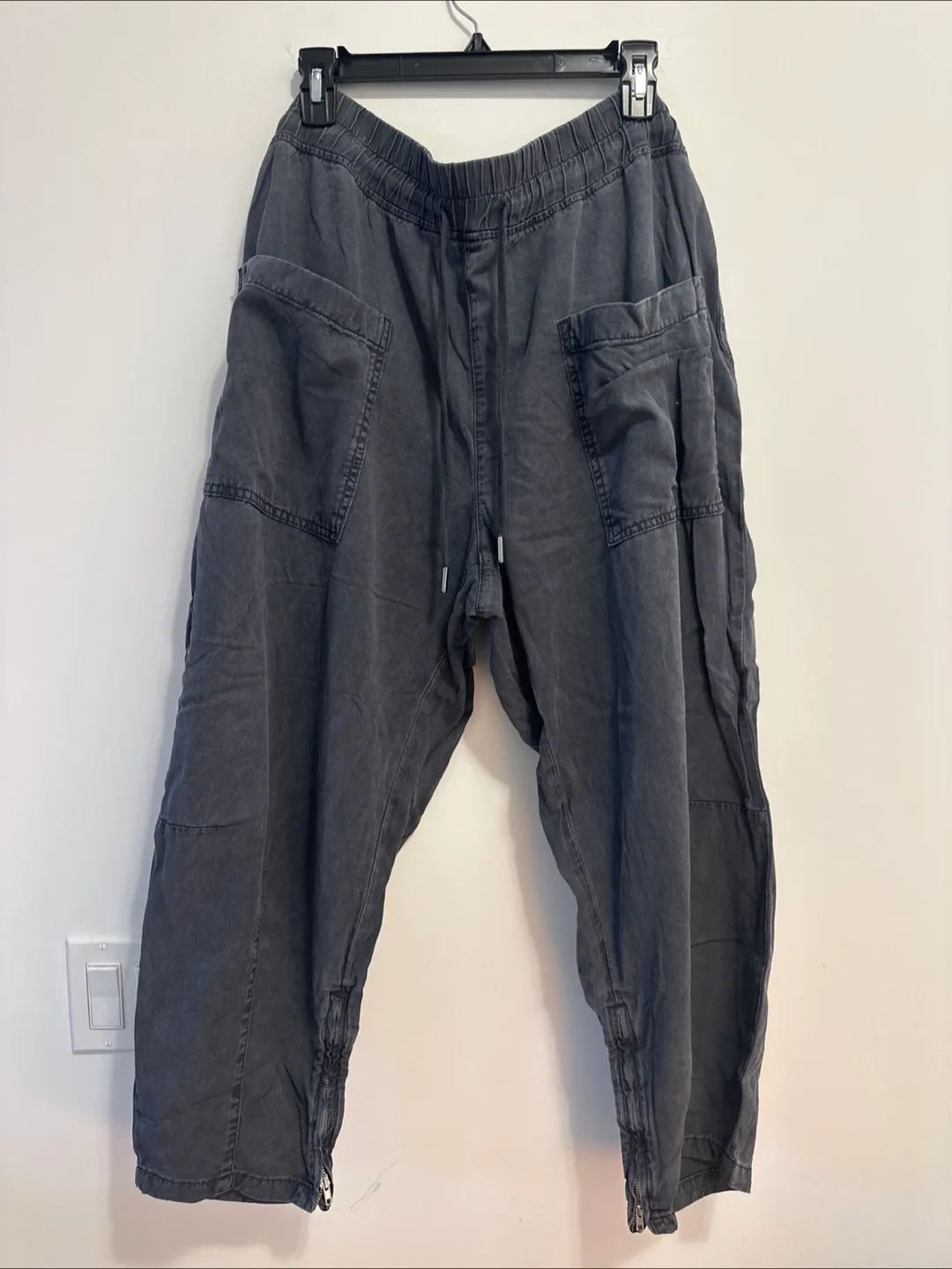 Linen Blend Drawstring Pants - Grey thumbnail