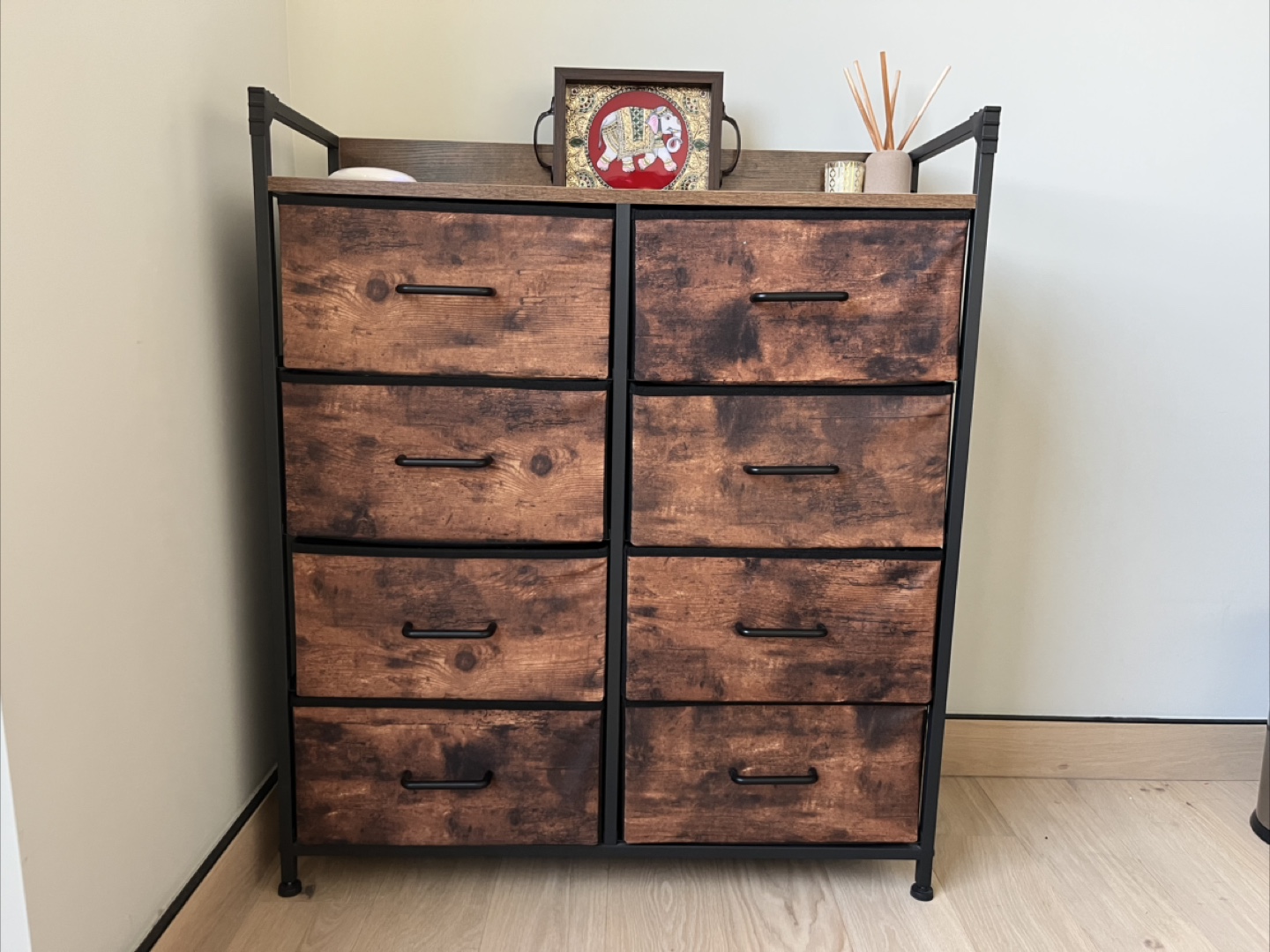 Rustic Wood Grain 8-Drawer Tower Dresser