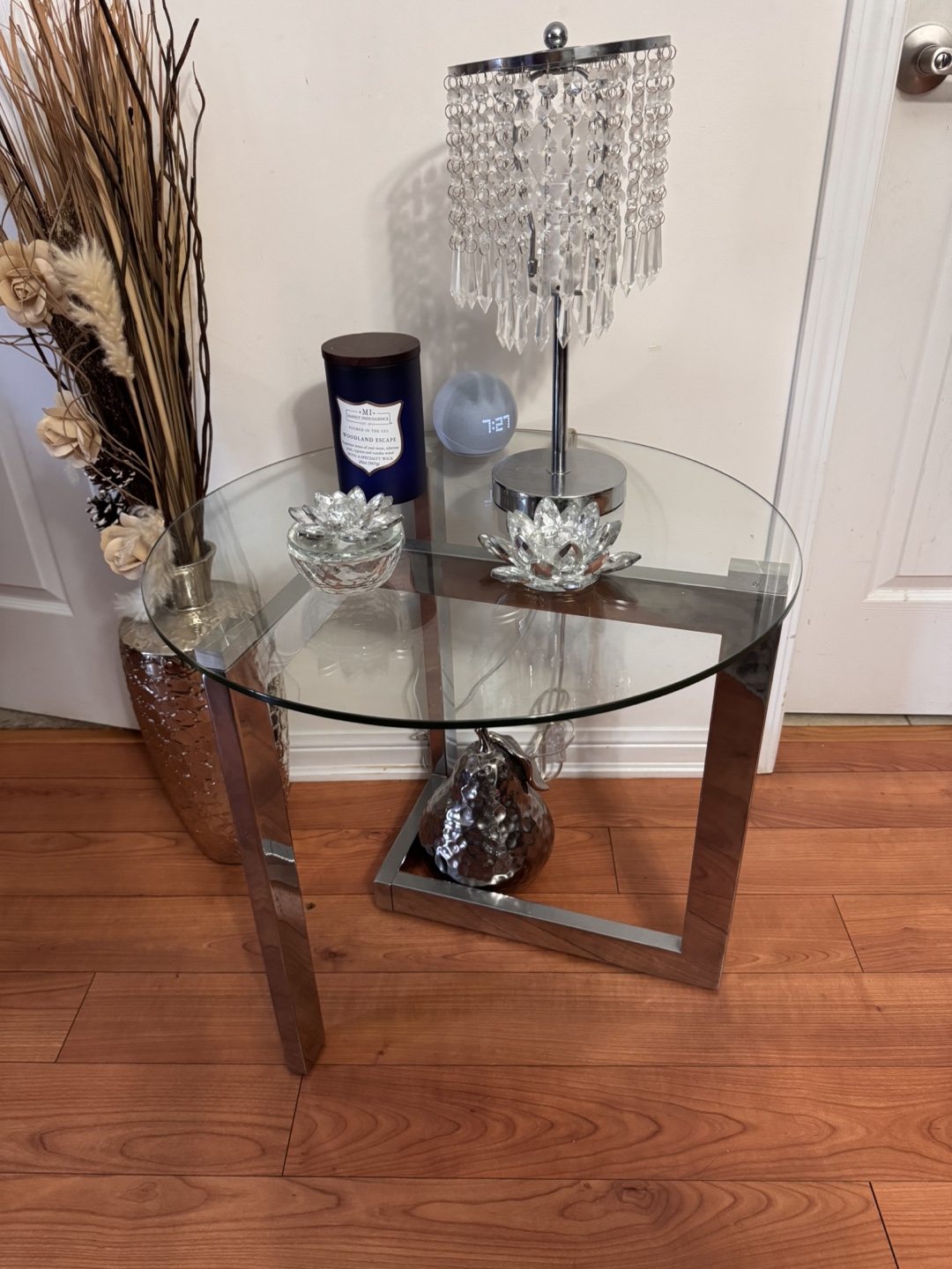 Glass Top Side Table with Chrome Legs - photo 2
