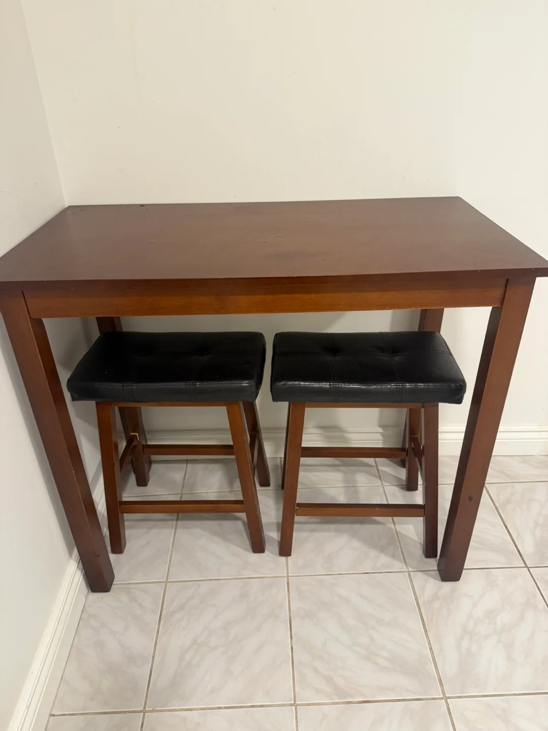 3 PCS Bar Table Set Dining Table & 2 Leather Bar Stools thumbnail