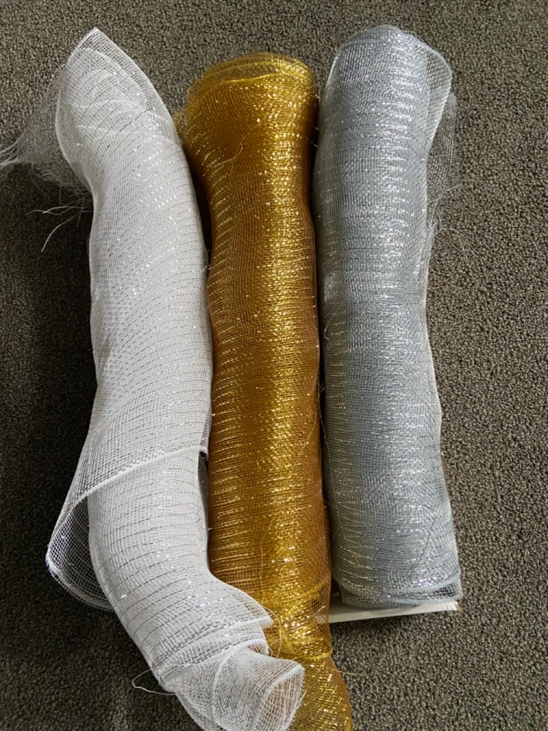 Mesh Ribbon Rolls - Silver, Gold, White thumbnail