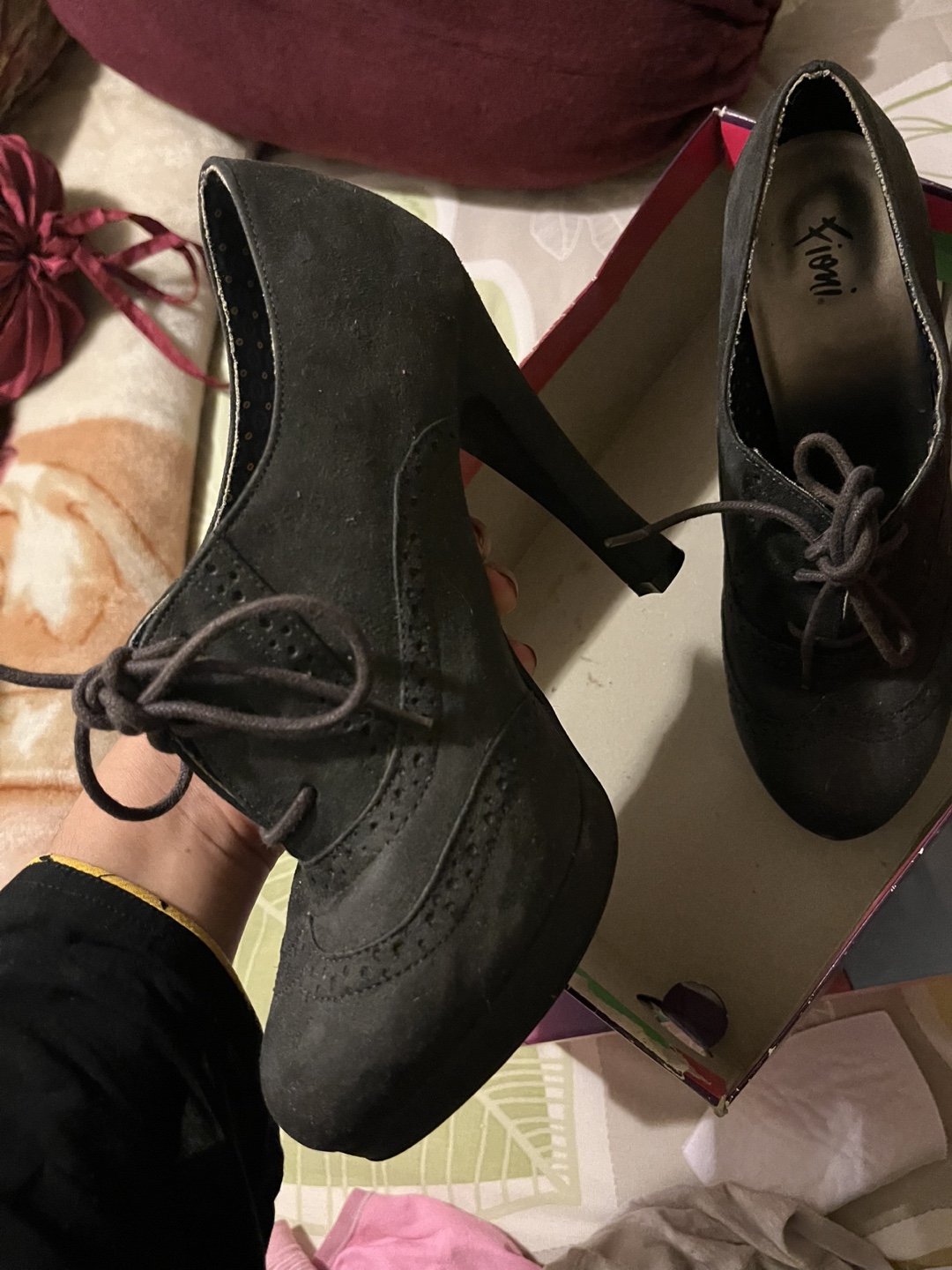 Kiomi Black Heeled Oxford Shoes - Size 10
