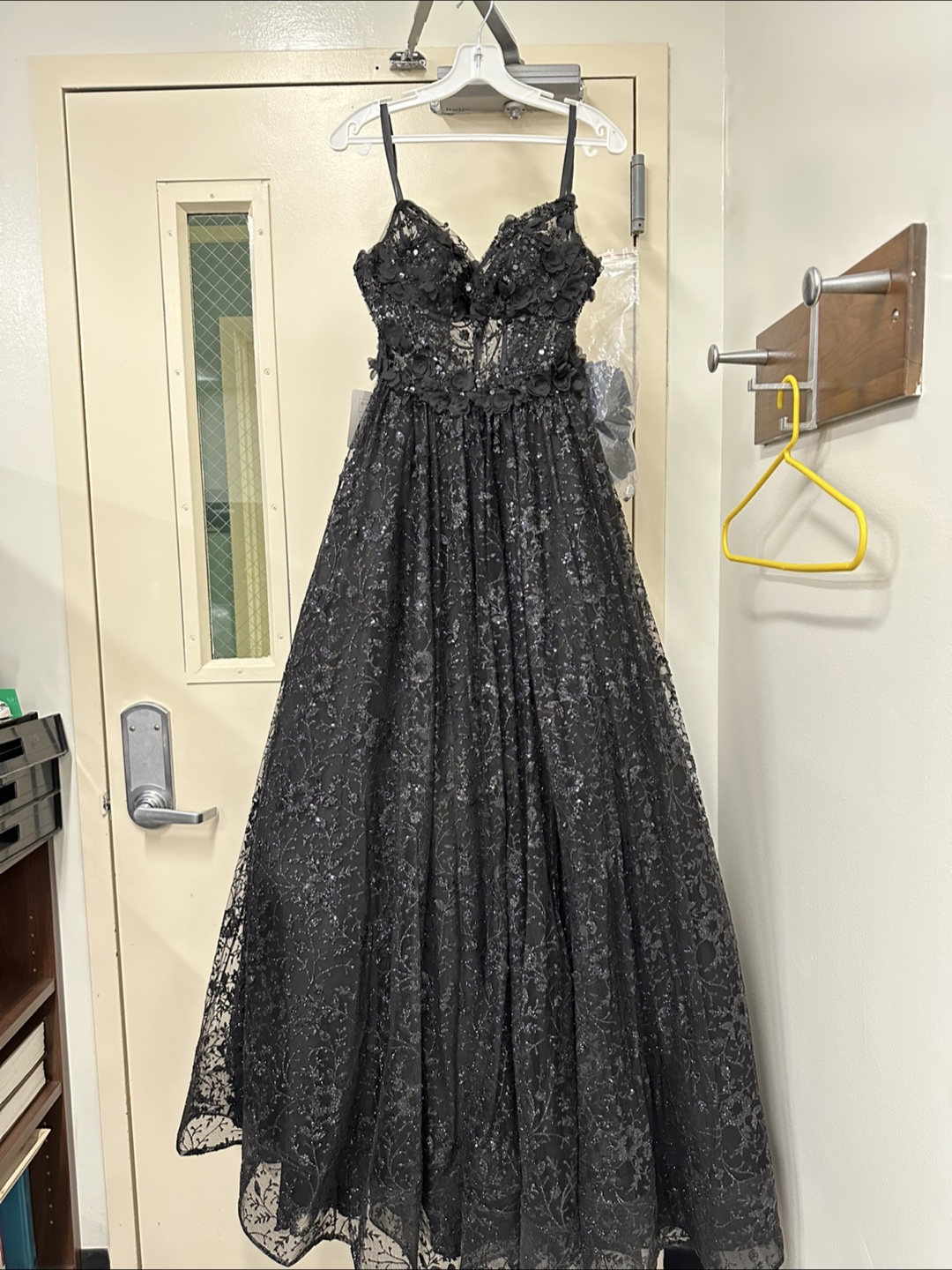 Black Floral Lace Formal Gown with pockets
