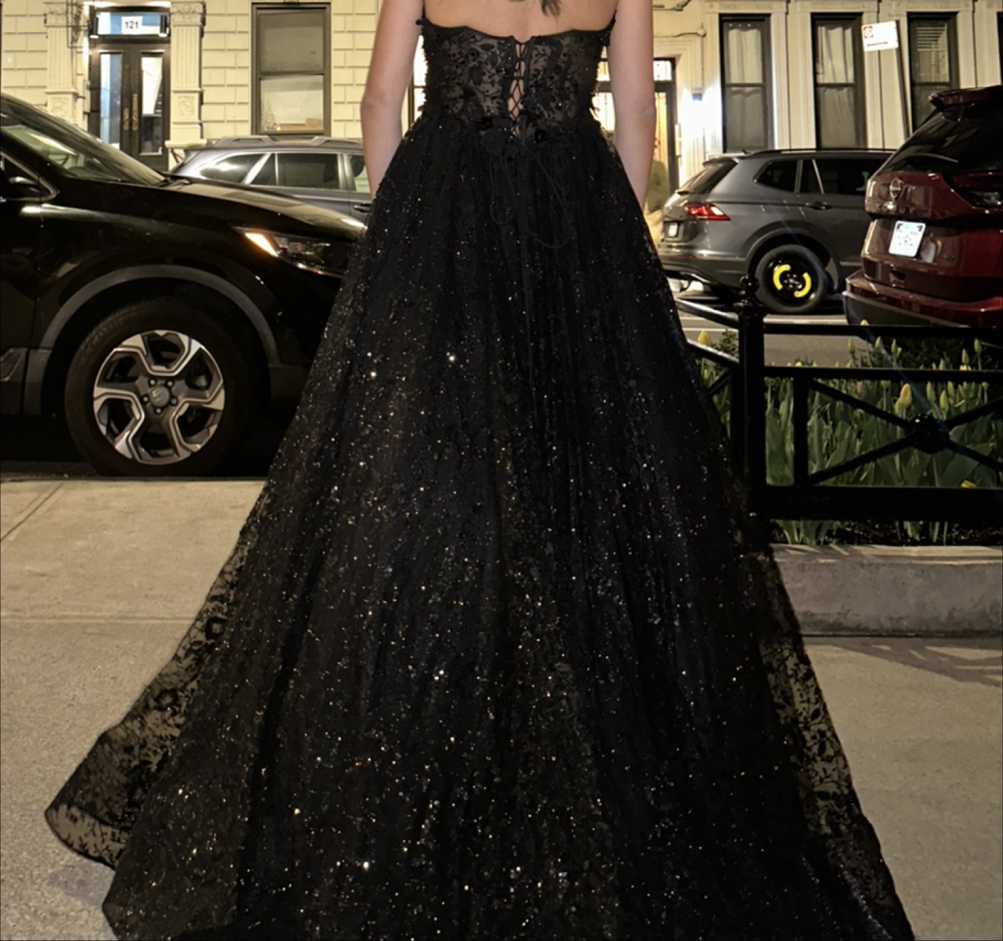 Black Floral Lace Formal Gown with pockets - photo 3