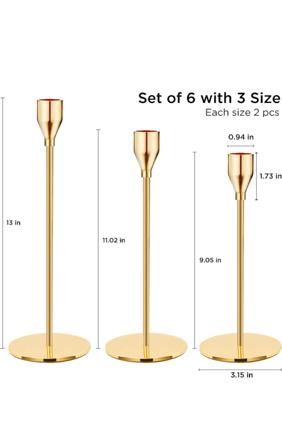 Gold Metal Candlestick Holders - Set of 6 thumbnail