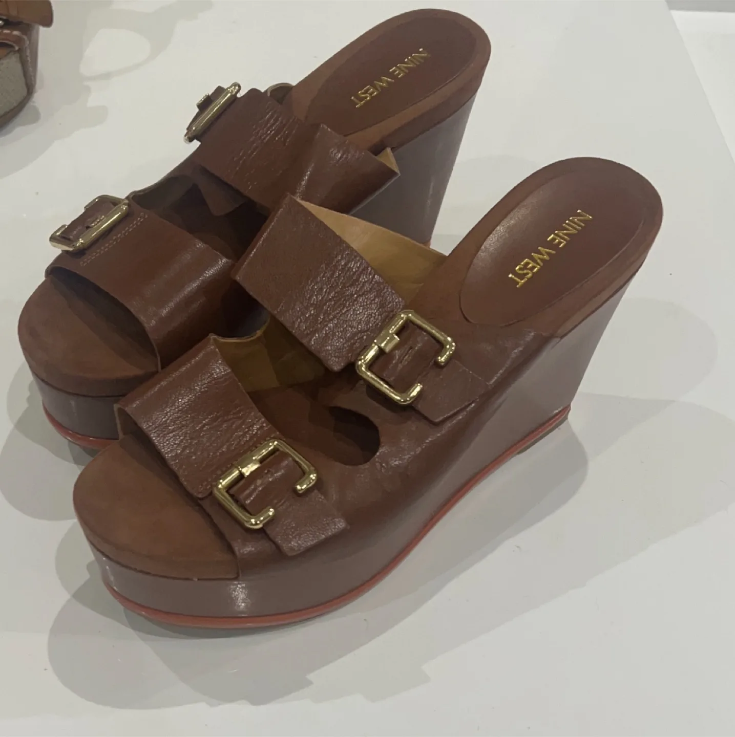 Nine West Brown Wedge Sandals - size 8 thumbnail