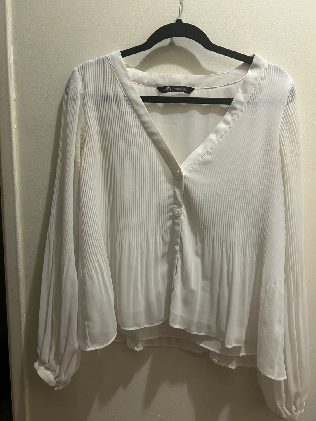Zara White Long Sleeve Blouse thumbnail