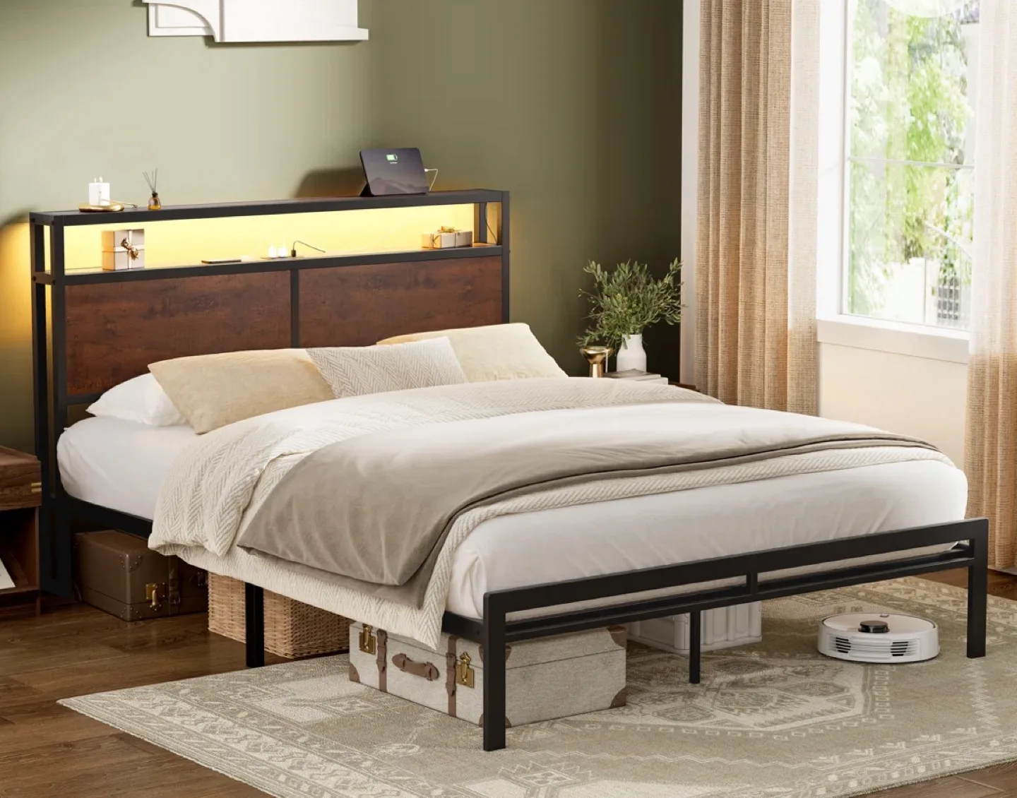 Queen Size Bed Frame with Charging Station thumbnail