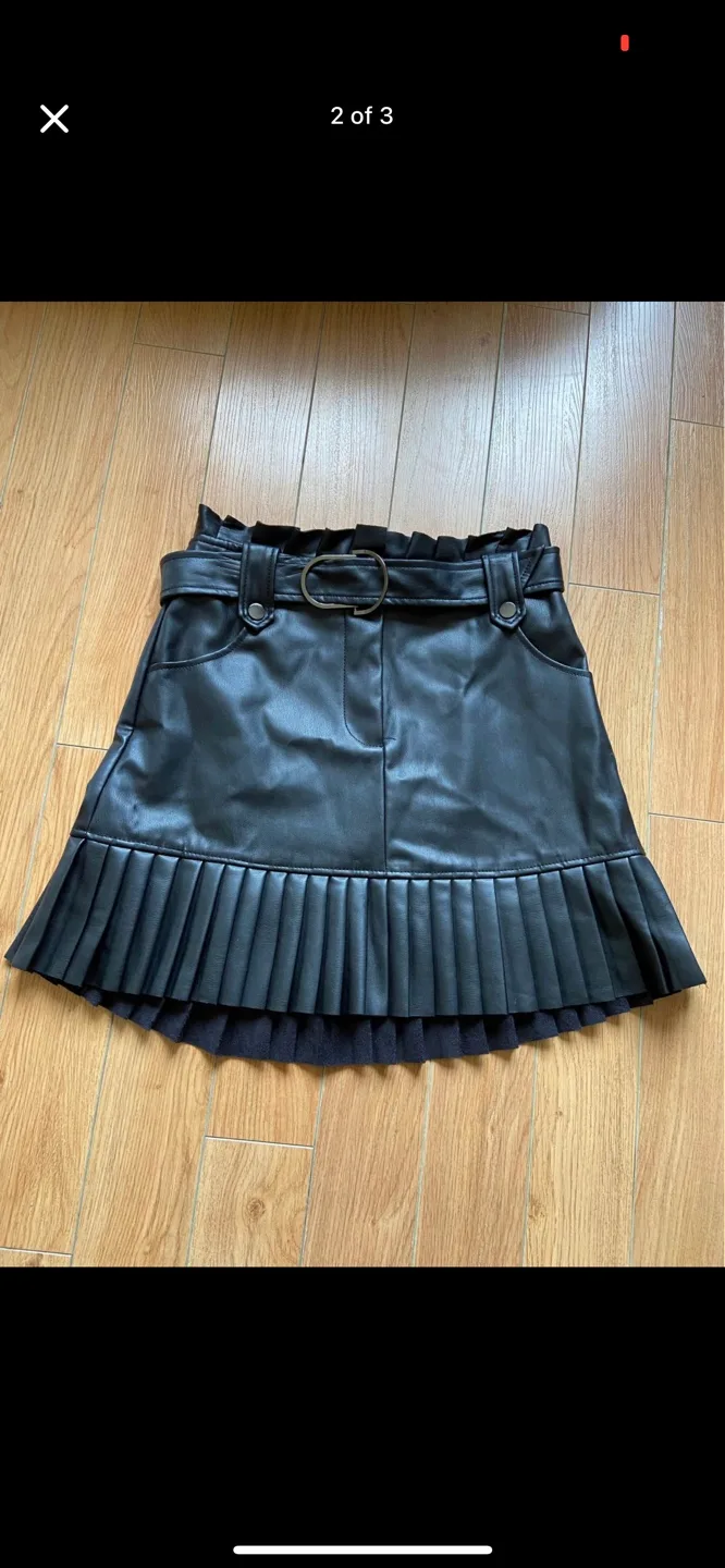 Zara Black Leather Pleated Skirt - Size S thumbnail