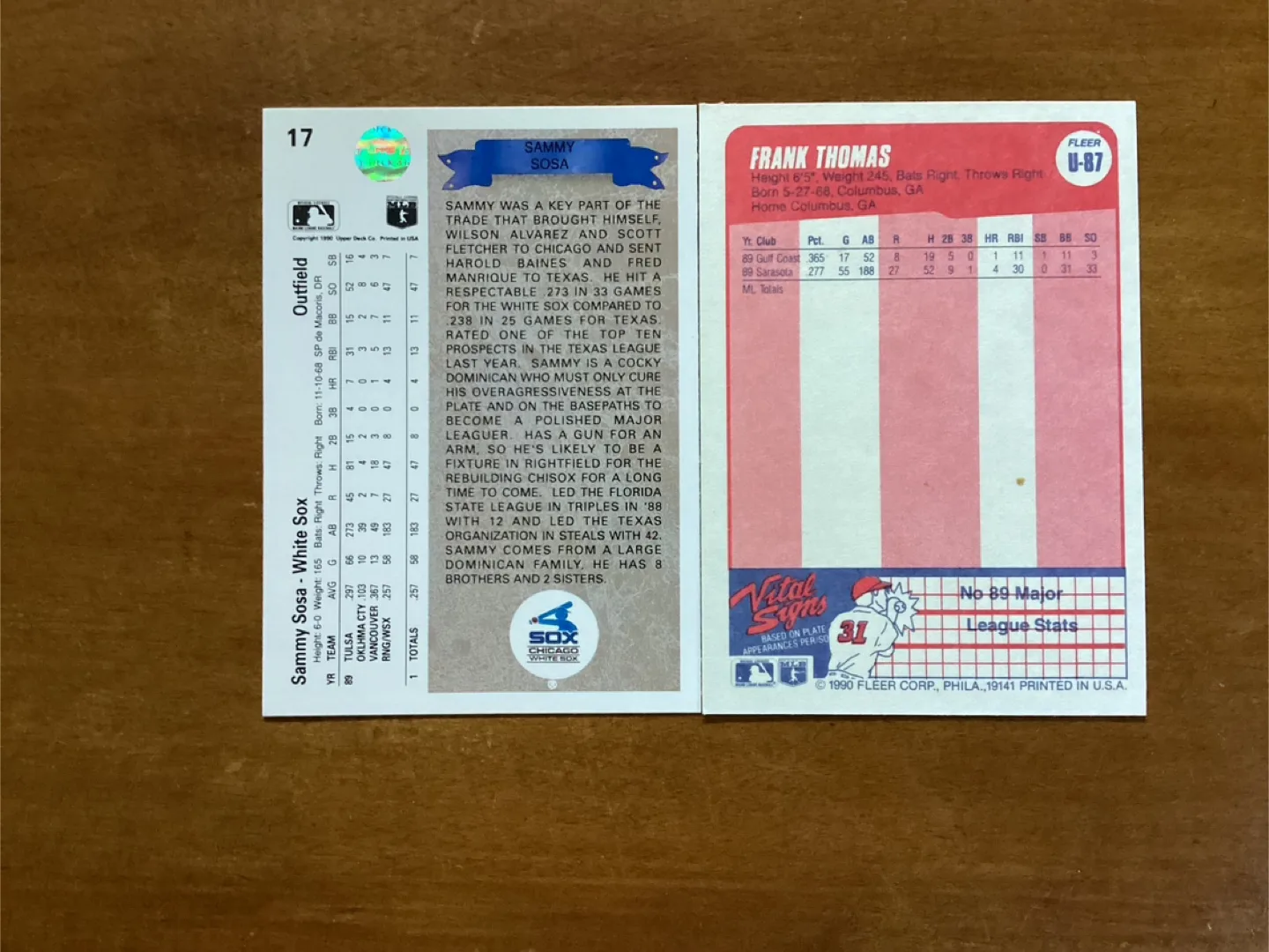 1990’s SAMMY SOSA #17 & FRANK THOMAS #U-87 Rookie Cards image indicator(4)