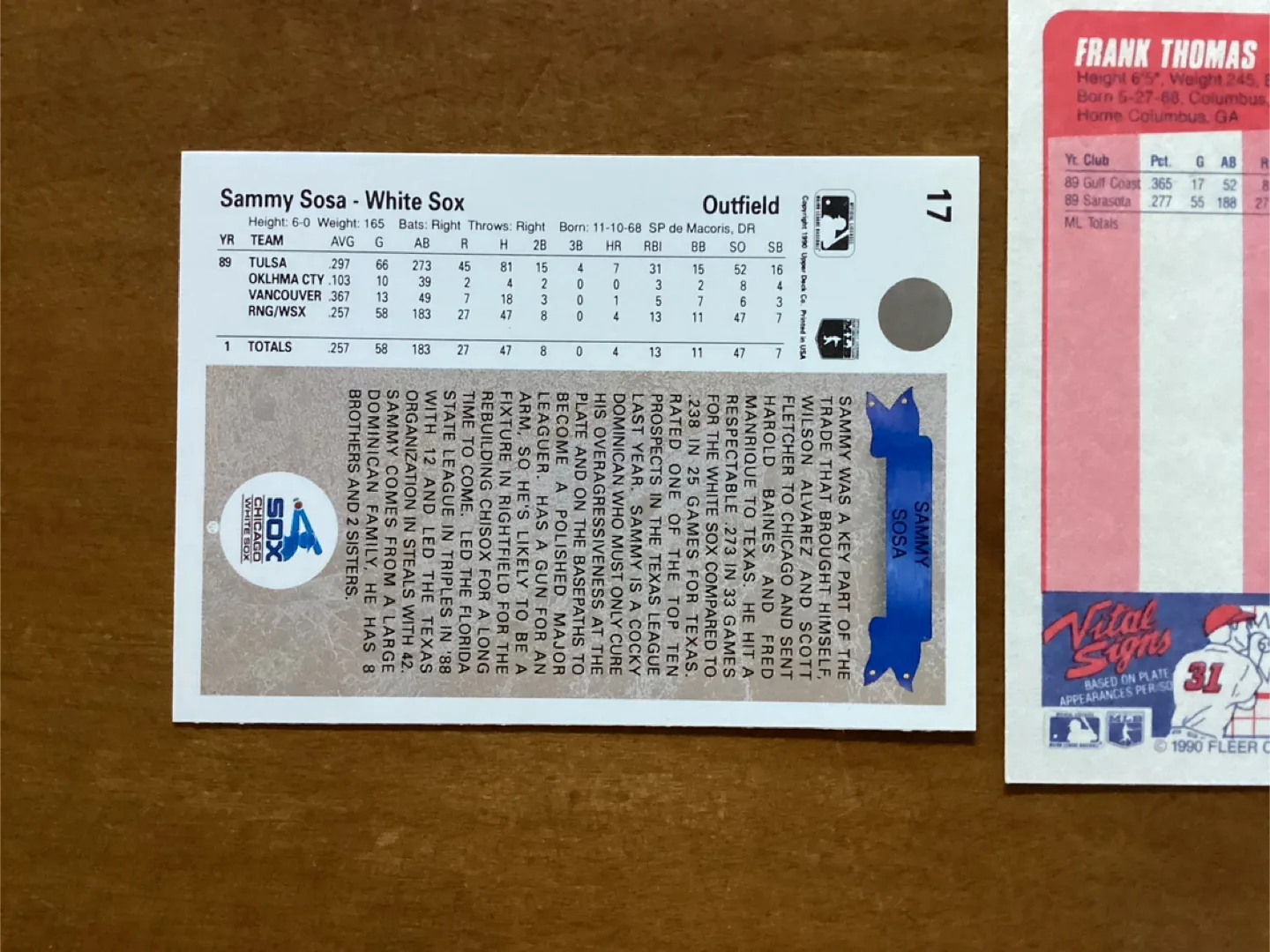 1990’s SAMMY SOSA #17 & FRANK THOMAS #U-87 Rookie Cards image indicator(5)