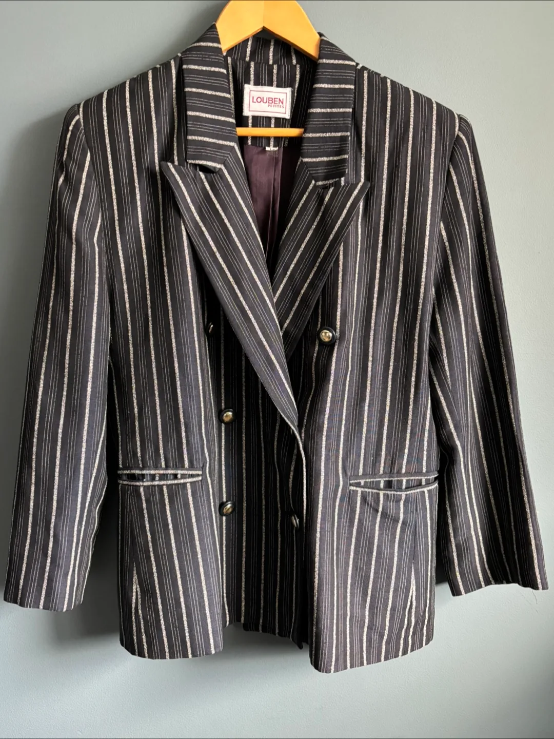 Navy Louben Petites Striped Blazer Size 14 thumbnail