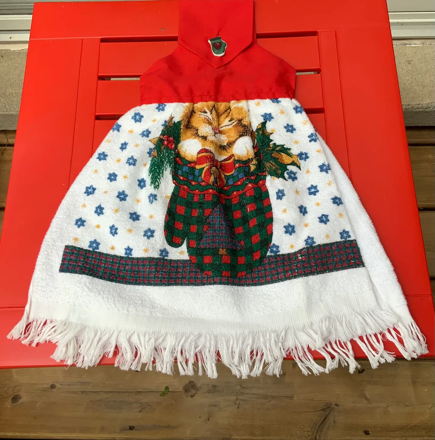 Handmade Christmas cat, Terry cloth kitchen, decorative towel thumbnail