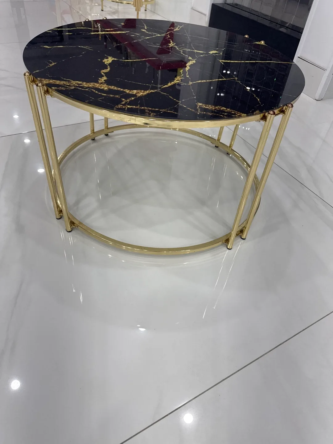 Black glass & Gold Round Nesting Coffee Table thumbnail