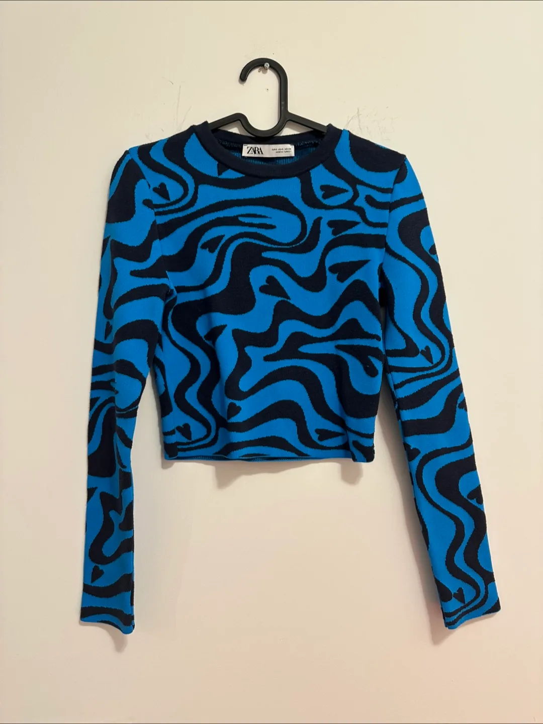 Zara Blue & Black Patterned Long Sleeve Top thumbnail