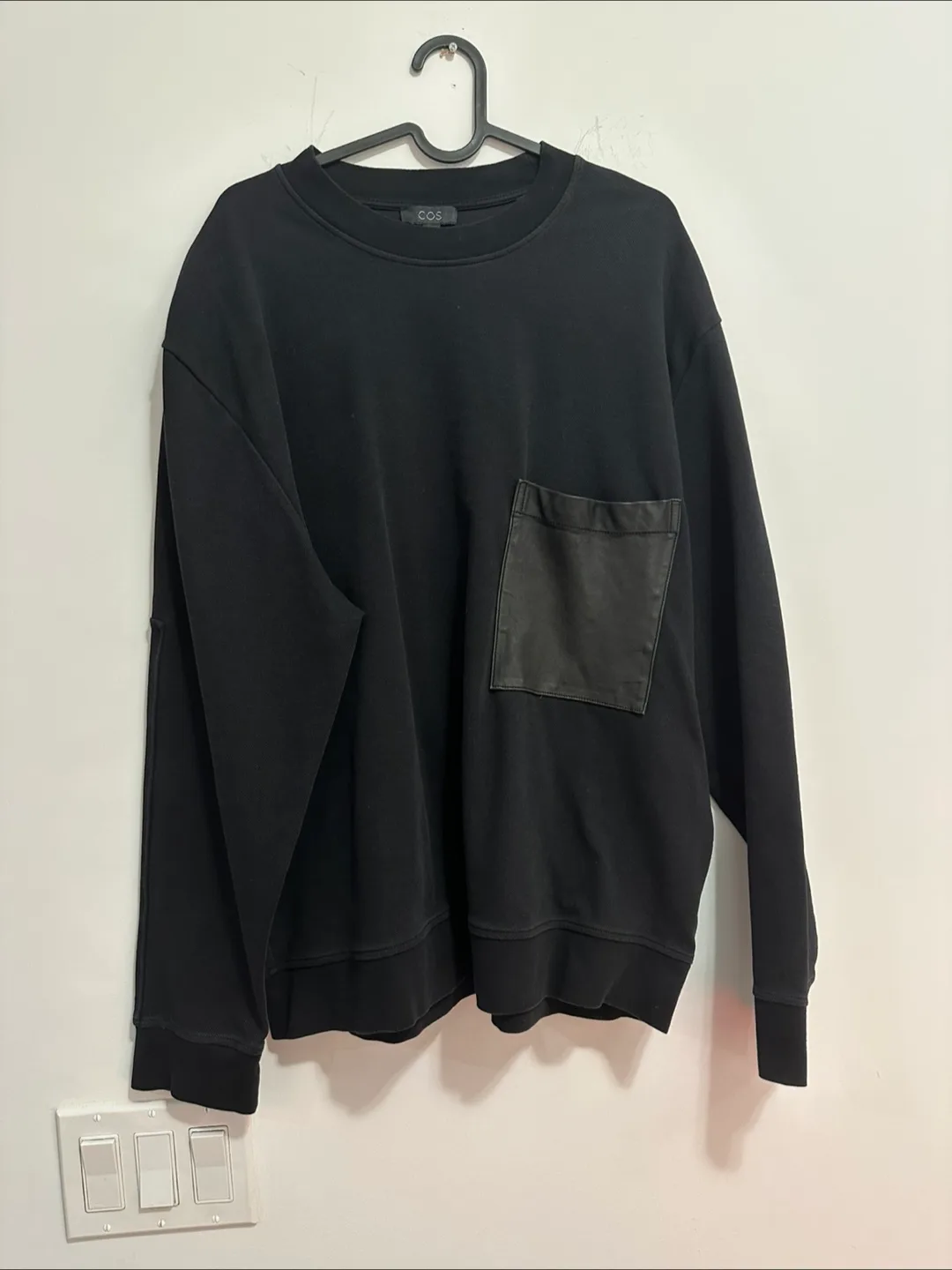 COS Black Sweatshirt with Leather Pocket thumbnail
