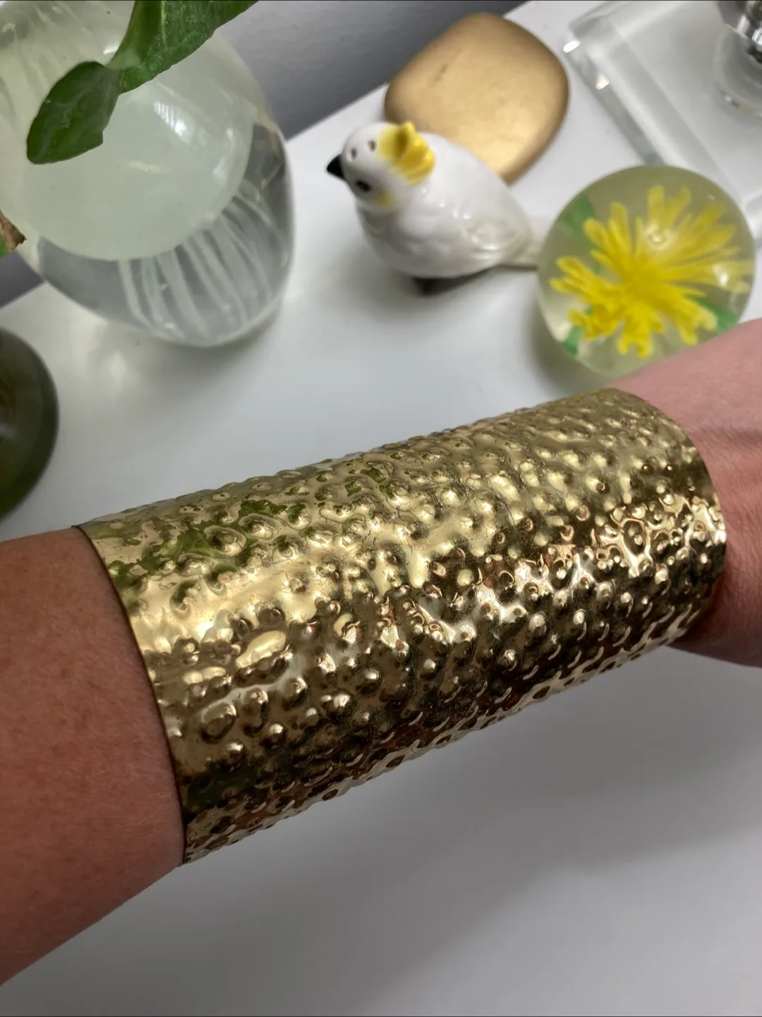 Gold Tone Hammered Cuff Bracelet thumbnail