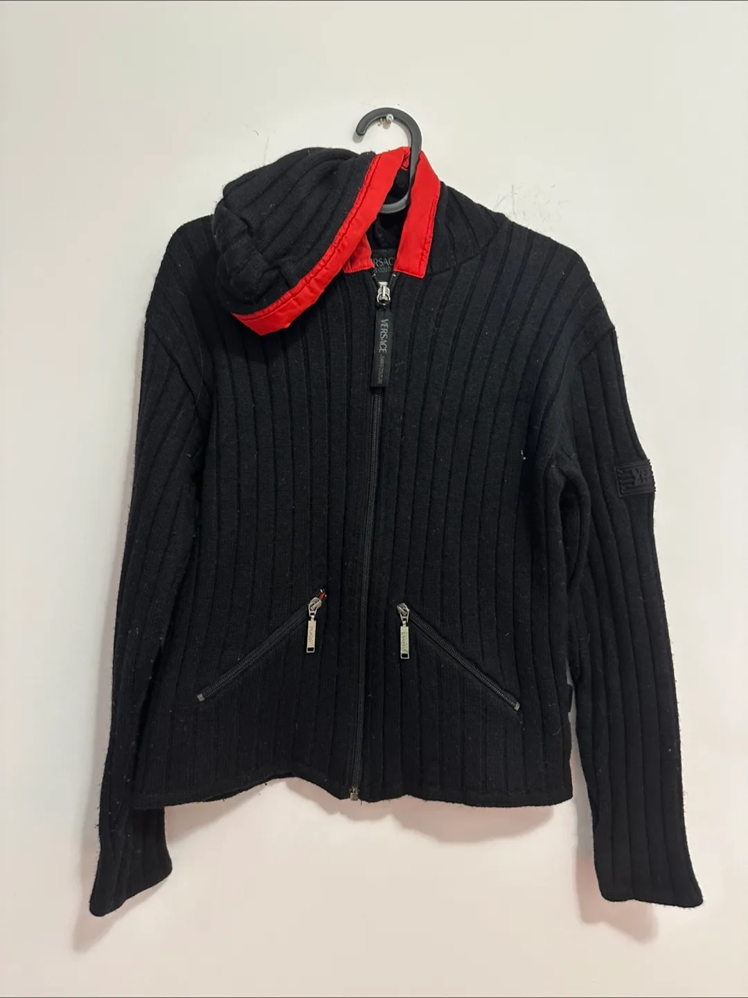 Versace Black Knit Zip-Up Hoodie thumbnail