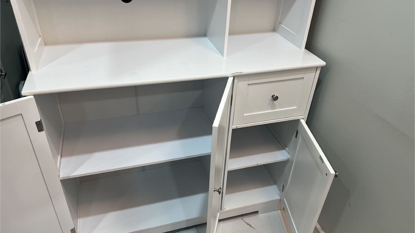 White Kitchen Hutch with Glass Doors - photo 3