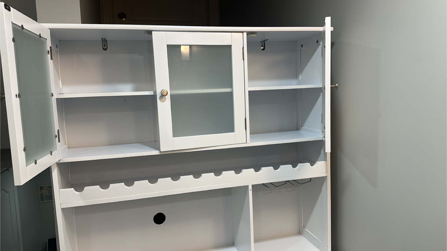 White Kitchen Hutch with Glass Doors