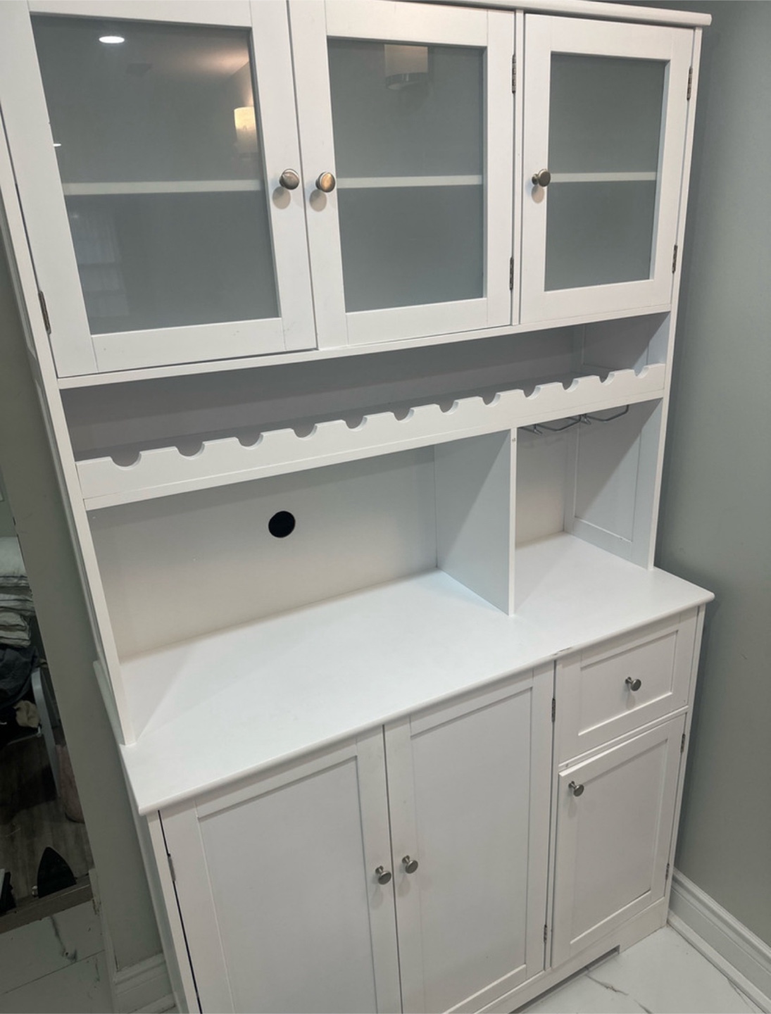 White Kitchen Hutch with Glass Doors - photo 2