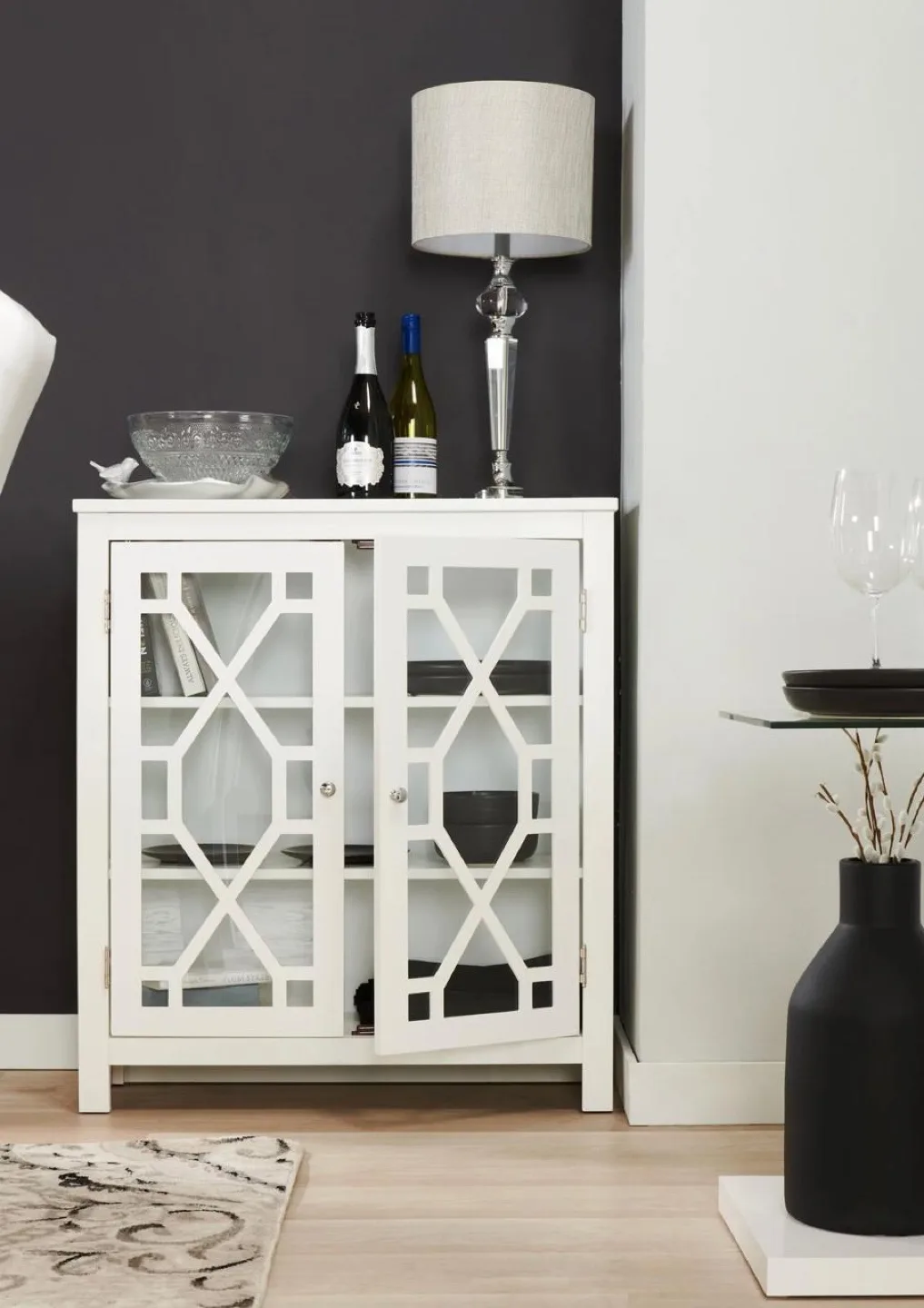 White Accent Cabinet with Glass Doors thumbnail