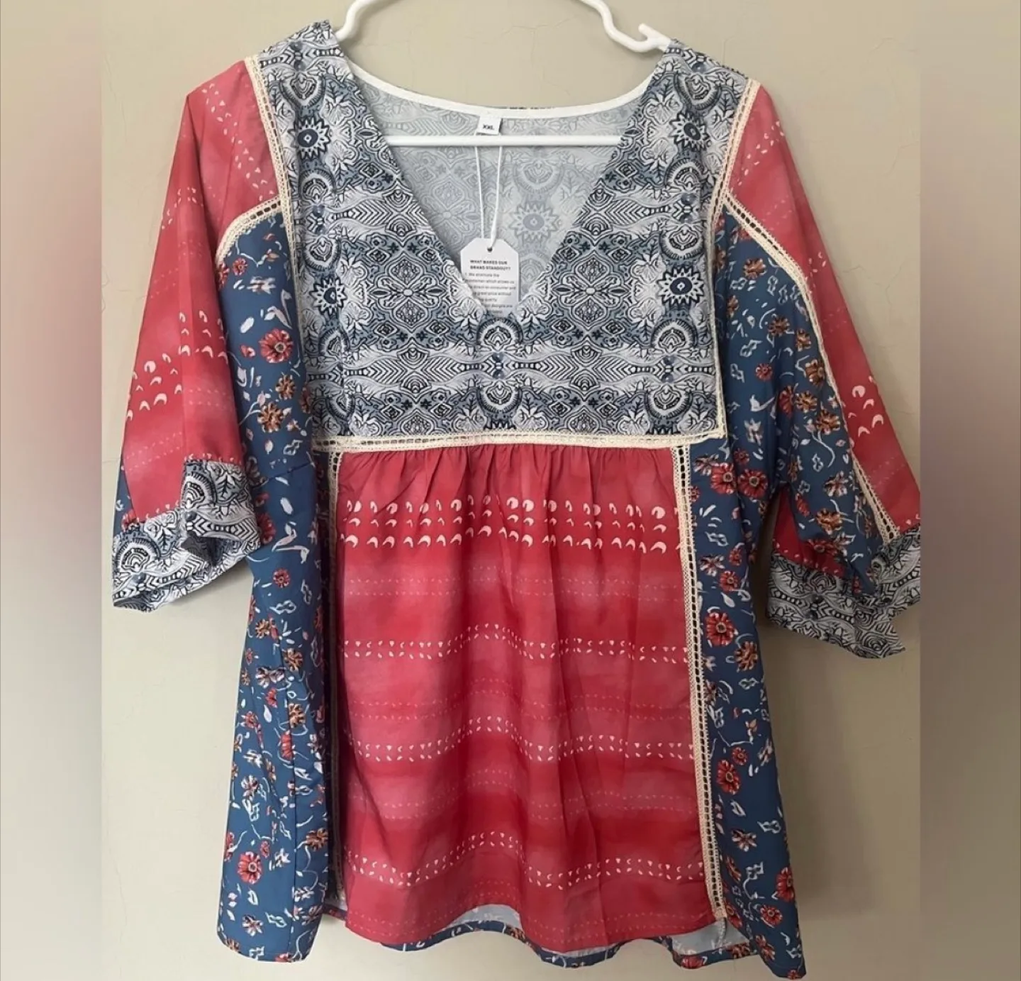 XXL Bohemian Blouse - Blue & Pink thumbnail