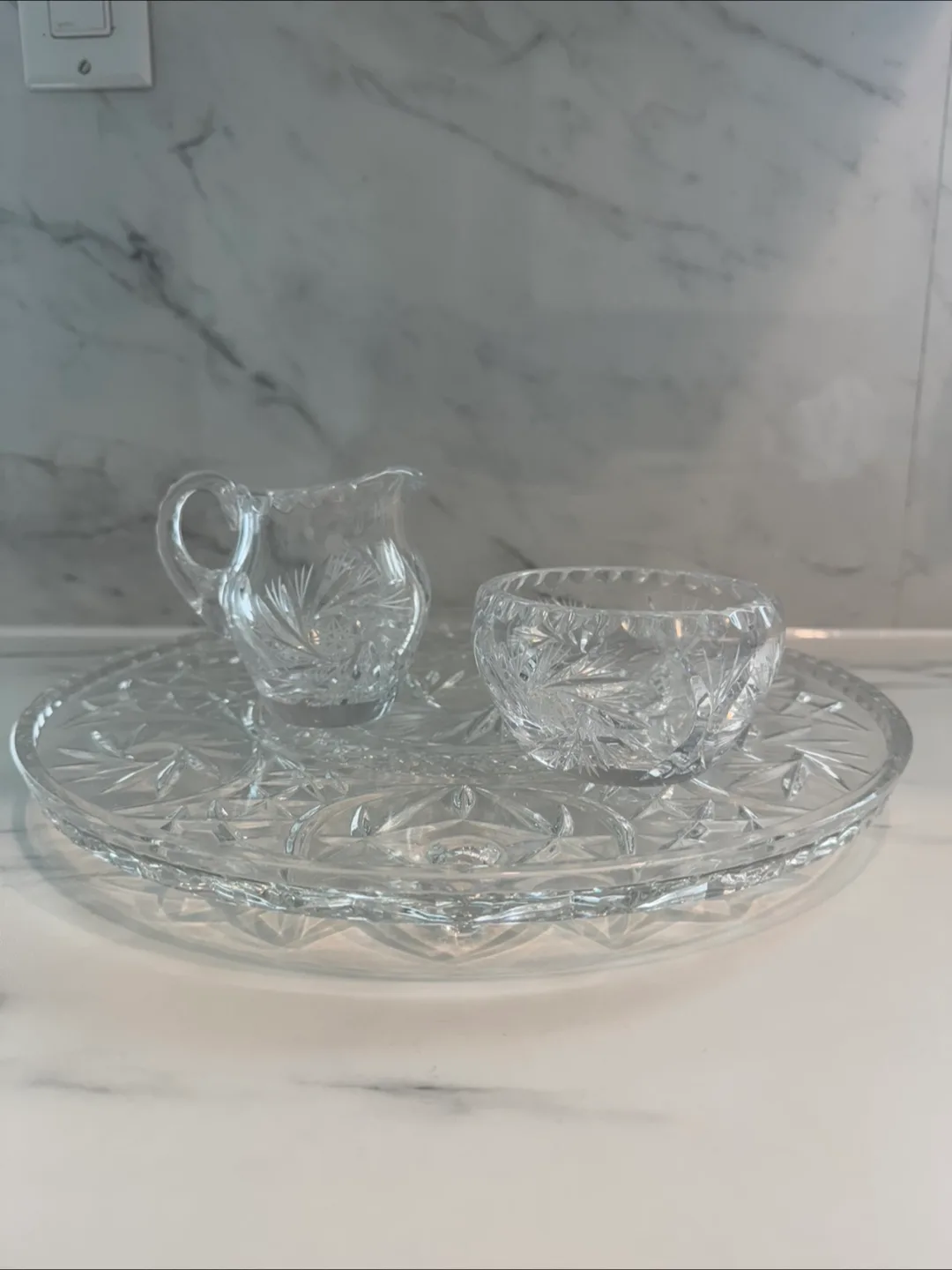 Crystal Serving Set - Creamer, Sugar Bowl & Plate thumbnail