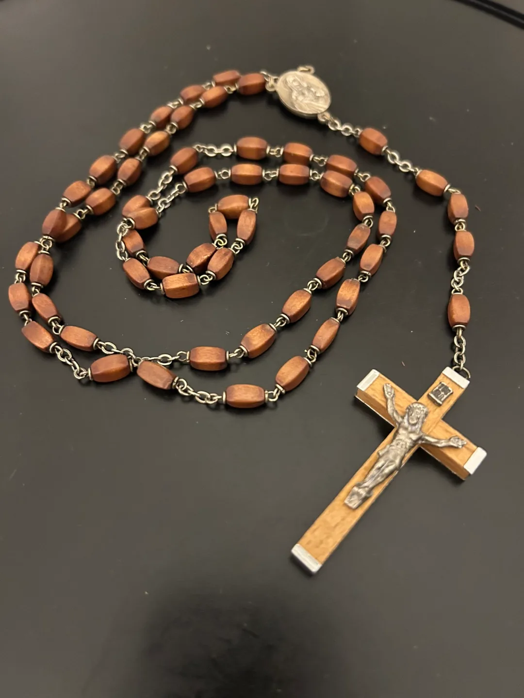 🇨🇦Vintage Italian Wooden Rosary with Jesus & Mary Medal thumbnail