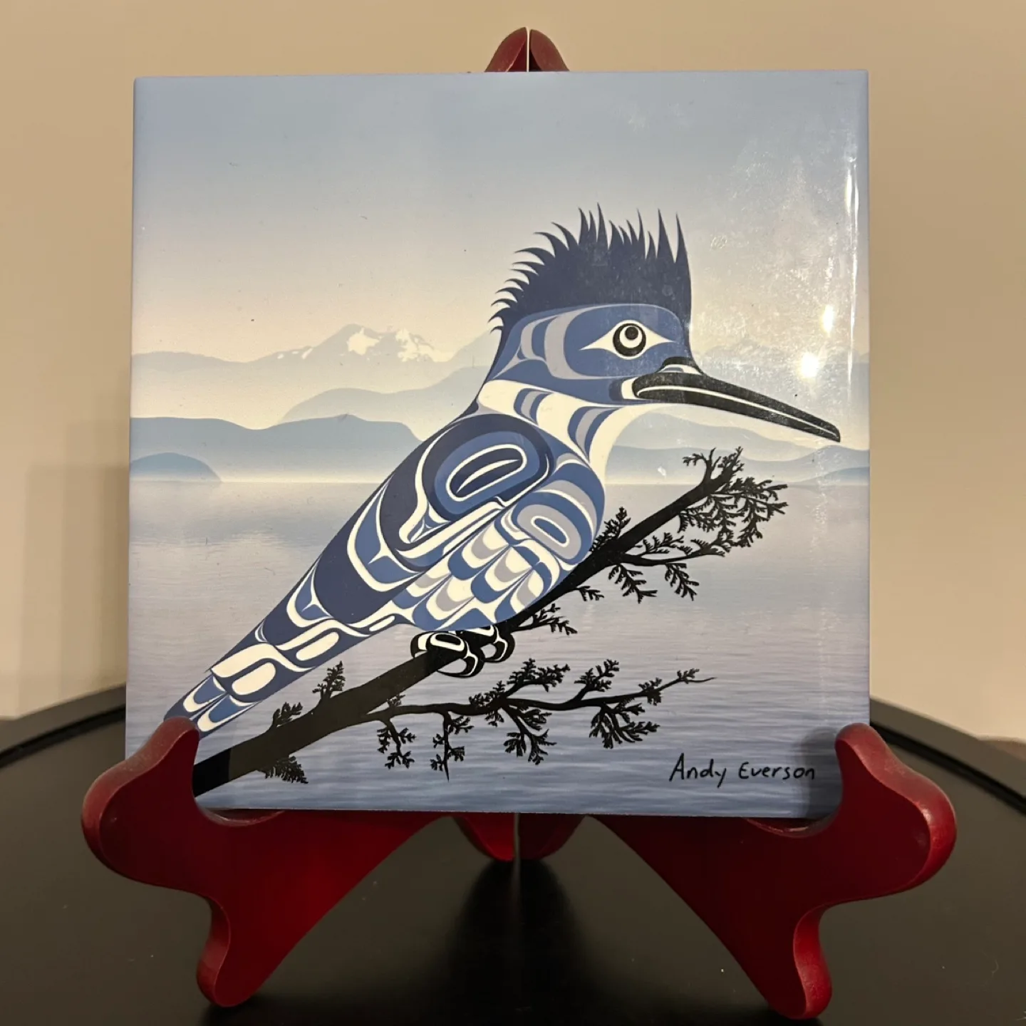 🇨🇦Art Ceramic Tile Coaster Andy Everson Kingfisher Design 6”/6” thumbnail