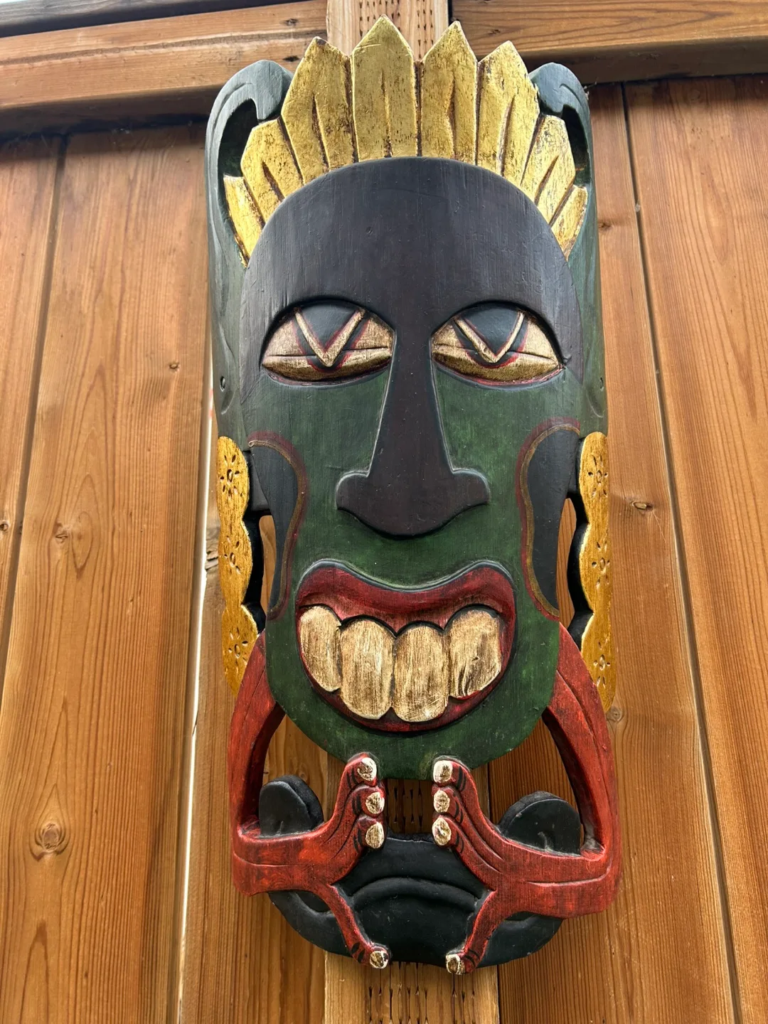 🇨🇦Large Vintage Hand-Carved Tribal Wall Mask – 20” Tall thumbnail