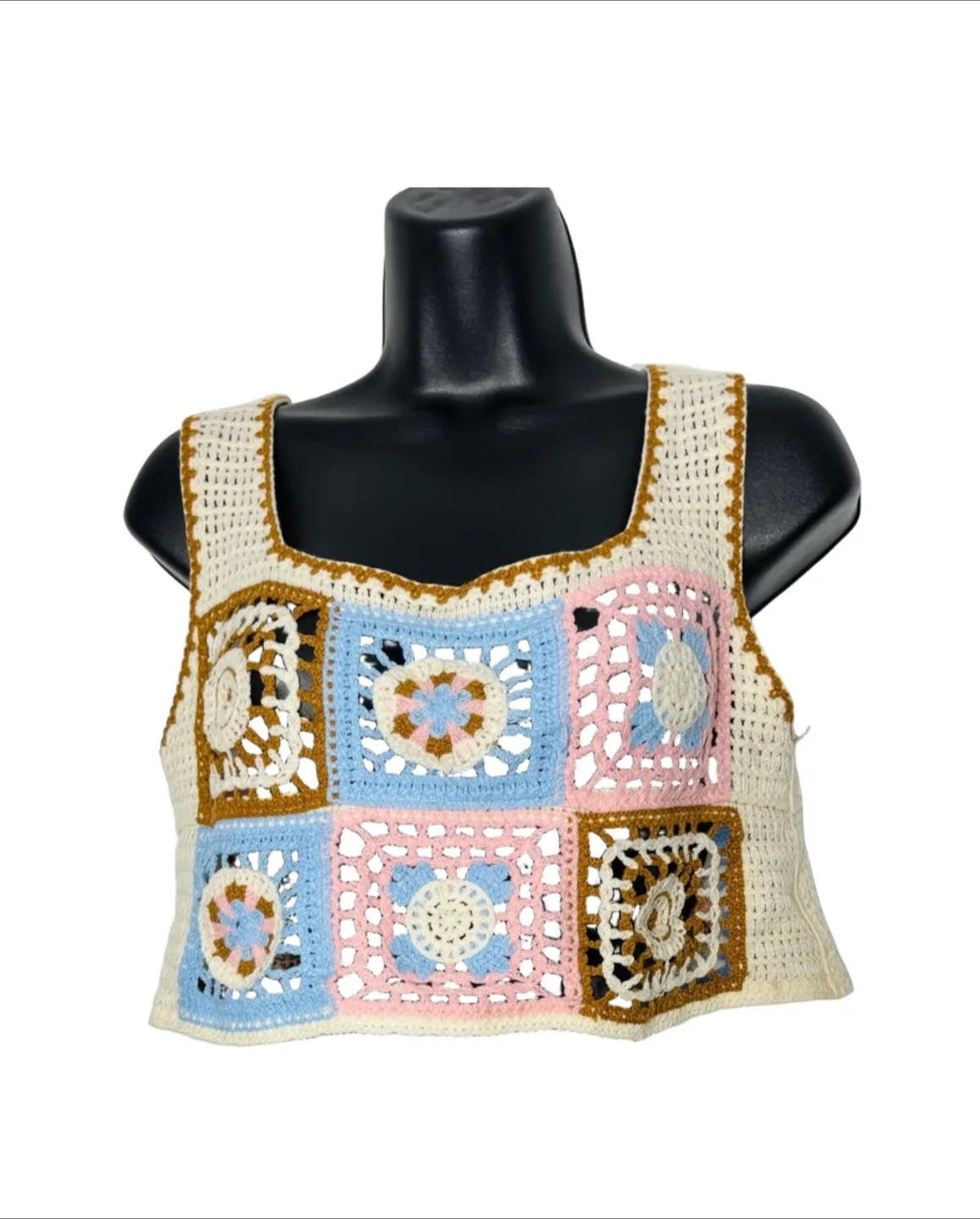 Vintage Handmade Crochet Patchwork Crop Top thumbnail