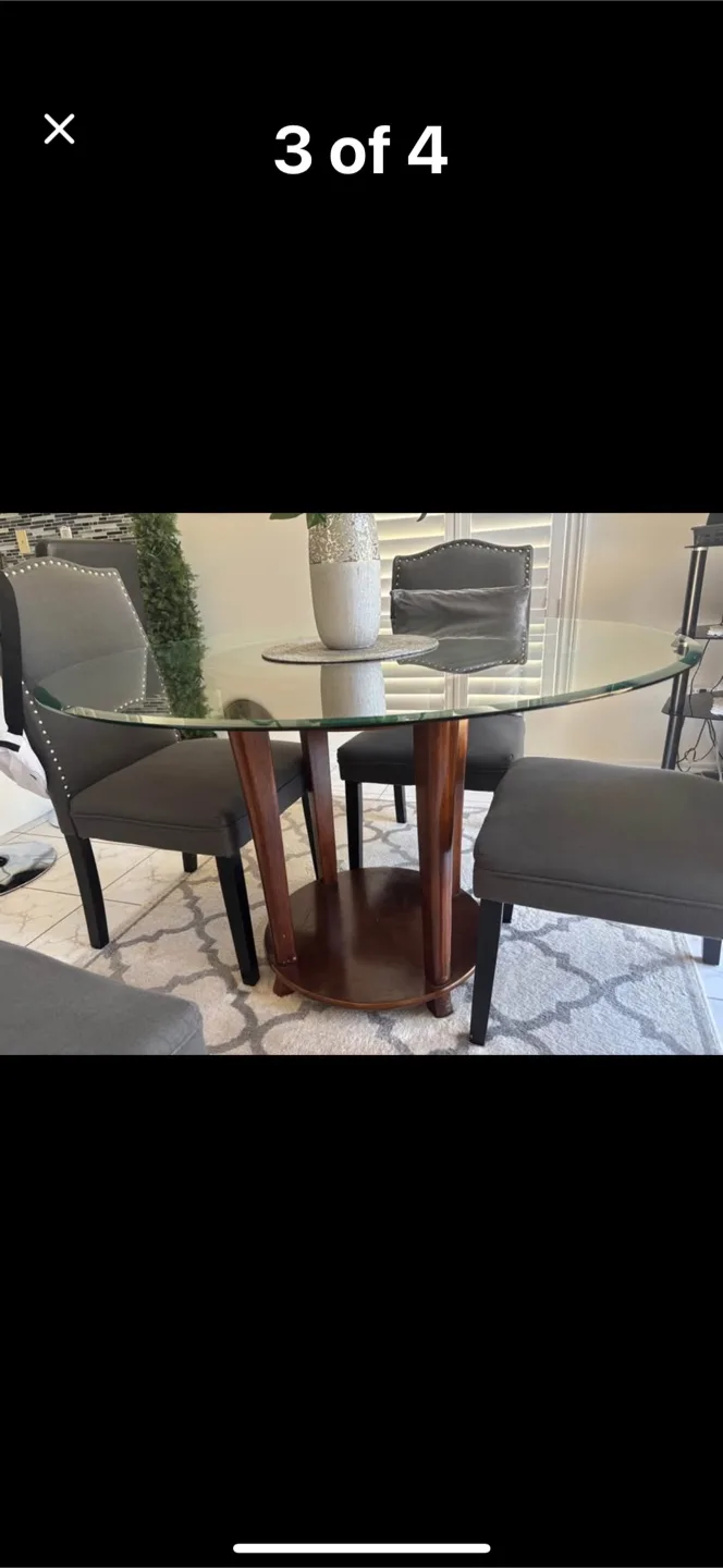 Glass Round Dining Table with 4 Chairs image indicator(2)