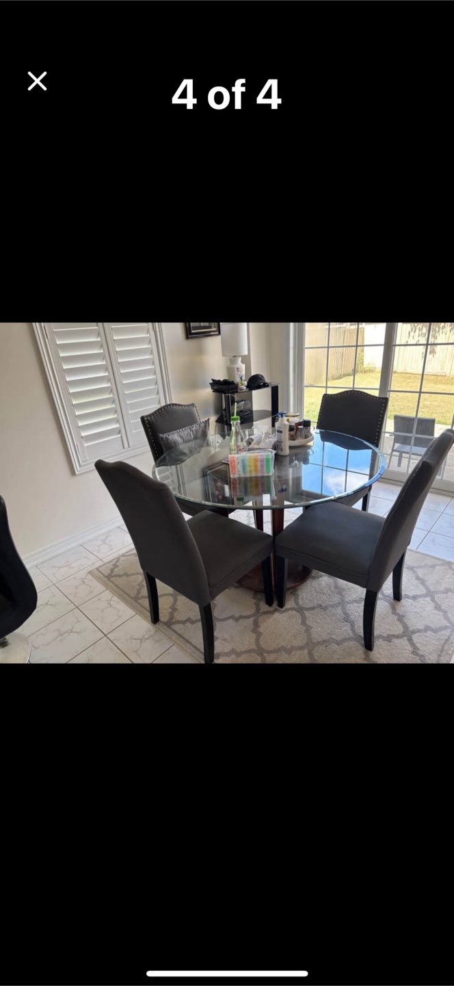Glass Round Dining Table with 4 Chairs