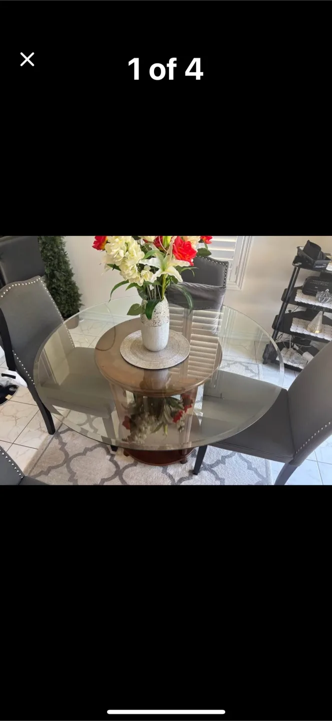 Glass Round Dining Table with 4 Chairs image indicator(4)