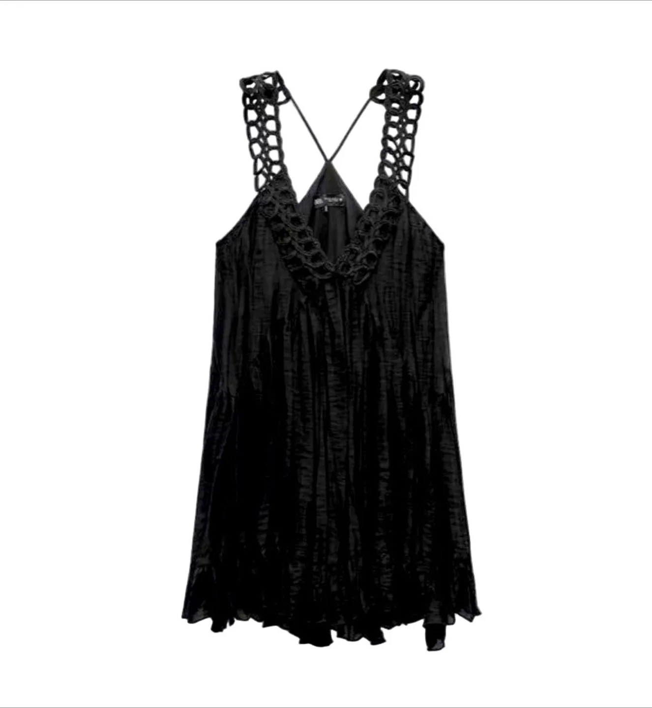Zara Black Flowy Embroidered Mini Dress thumbnail