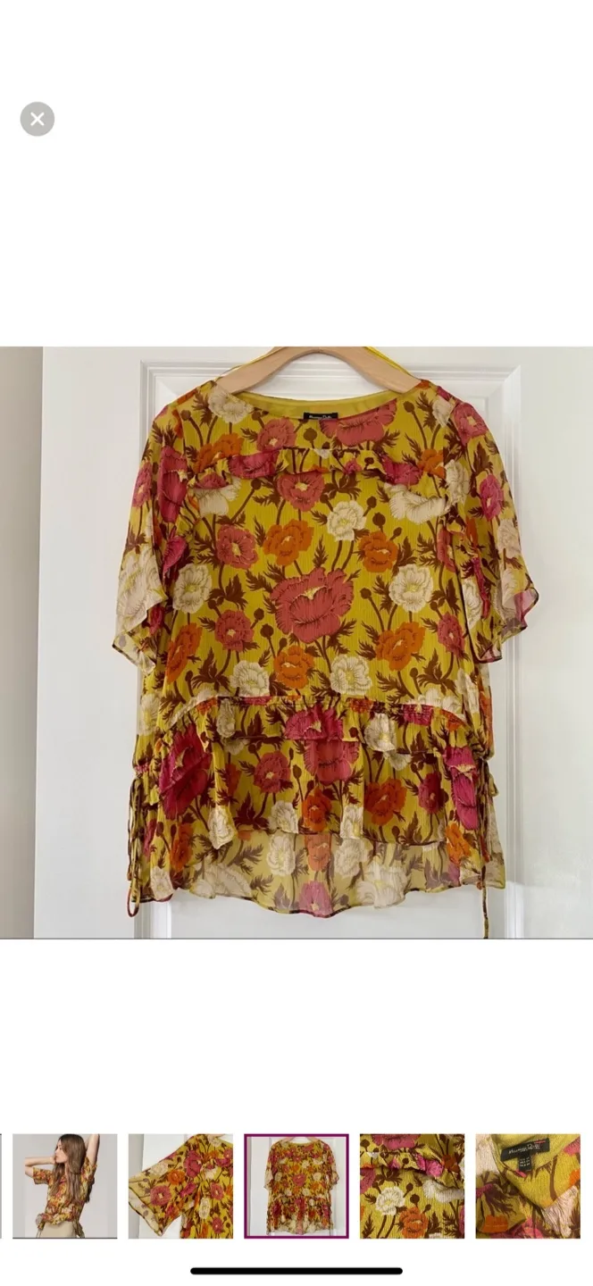 Massimo Dutton Olive Green Floral Flouncy Blouse image indicator(6)