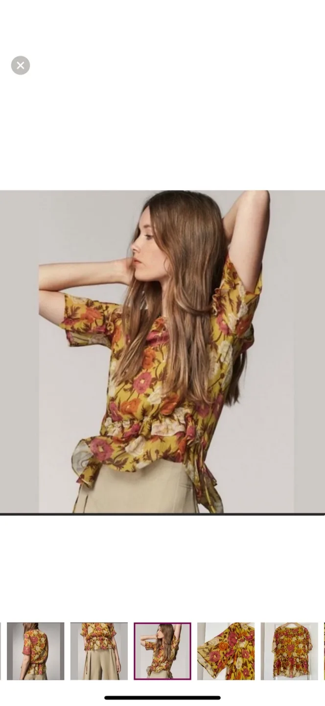 Massimo Dutton Olive Green Floral Flouncy Blouse image indicator(4)