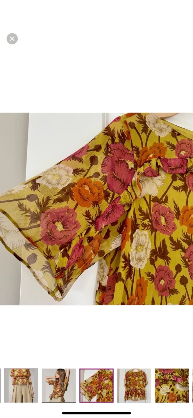 Massimo Dutton Olive Green Floral Flouncy Blouse image indicator(5)