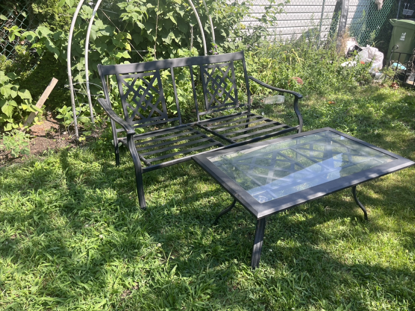 Outdoor Metal Bench & Glass Top Table Set - photo 4
