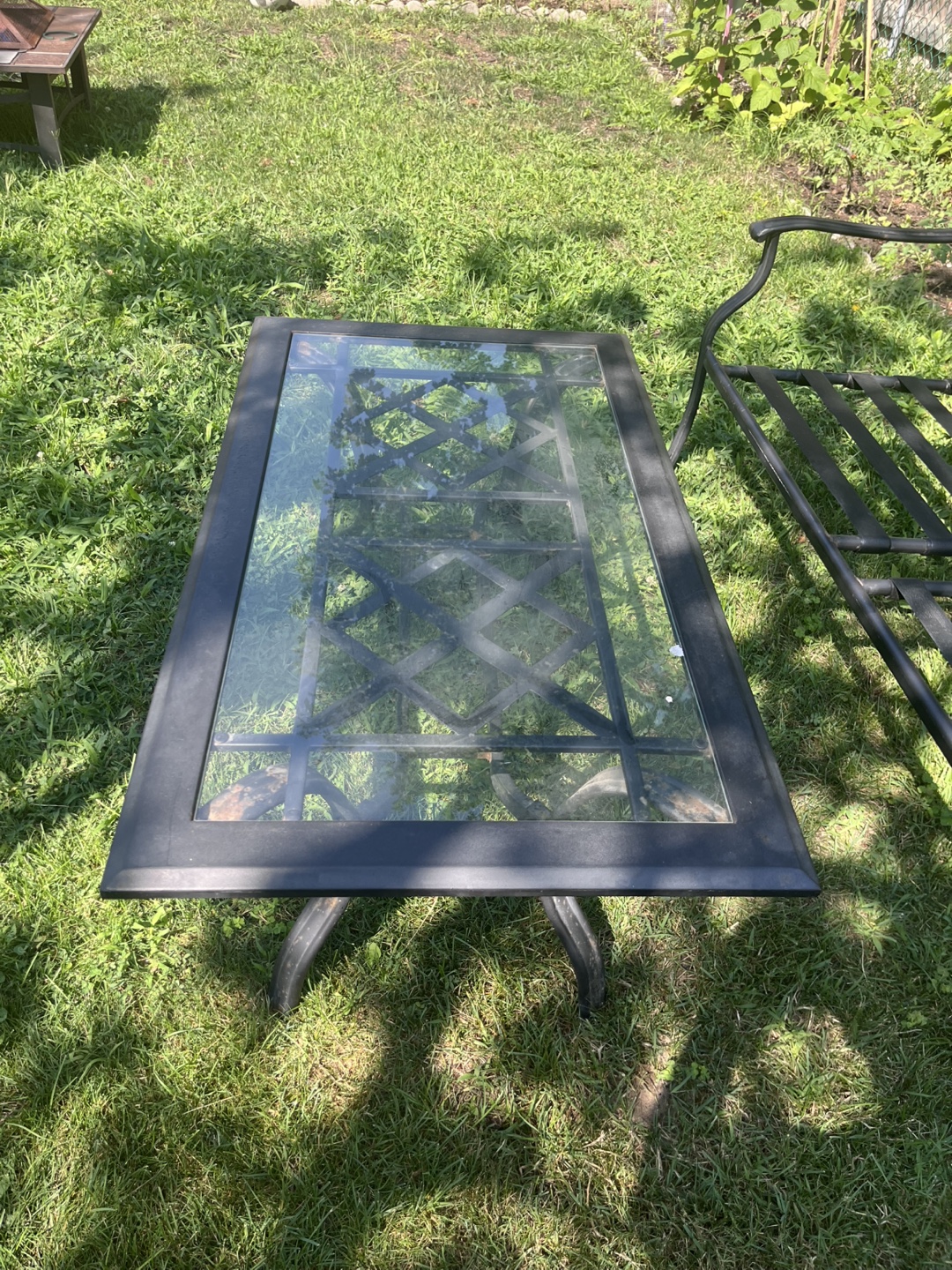 Outdoor Metal Bench & Glass Top Table Set - photo 2