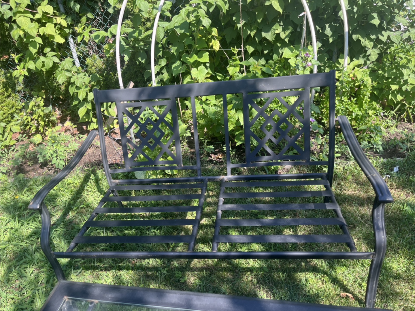 Outdoor Metal Bench & Glass Top Table Set - photo 3