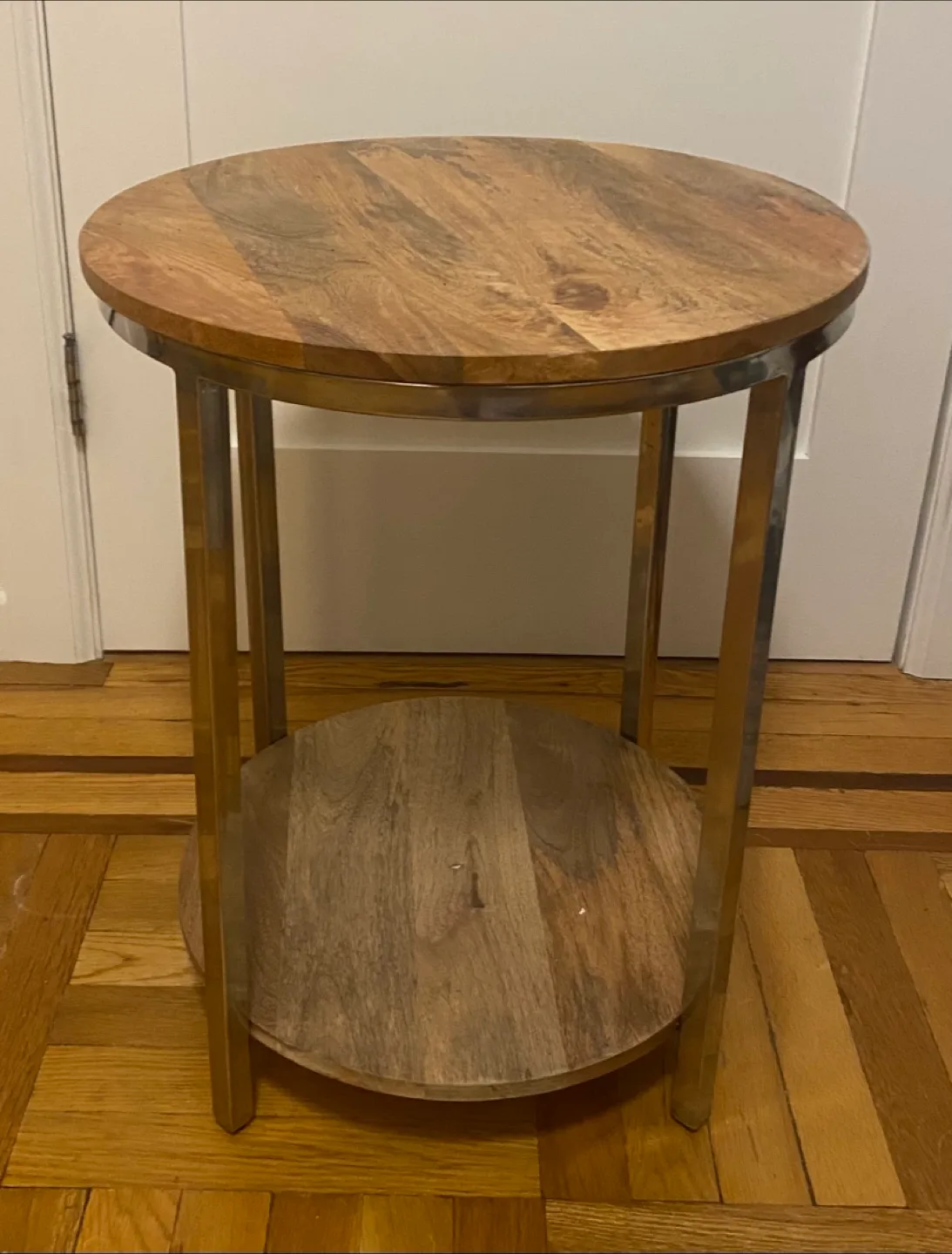 Round Wooden Side Table with Shelf thumbnail