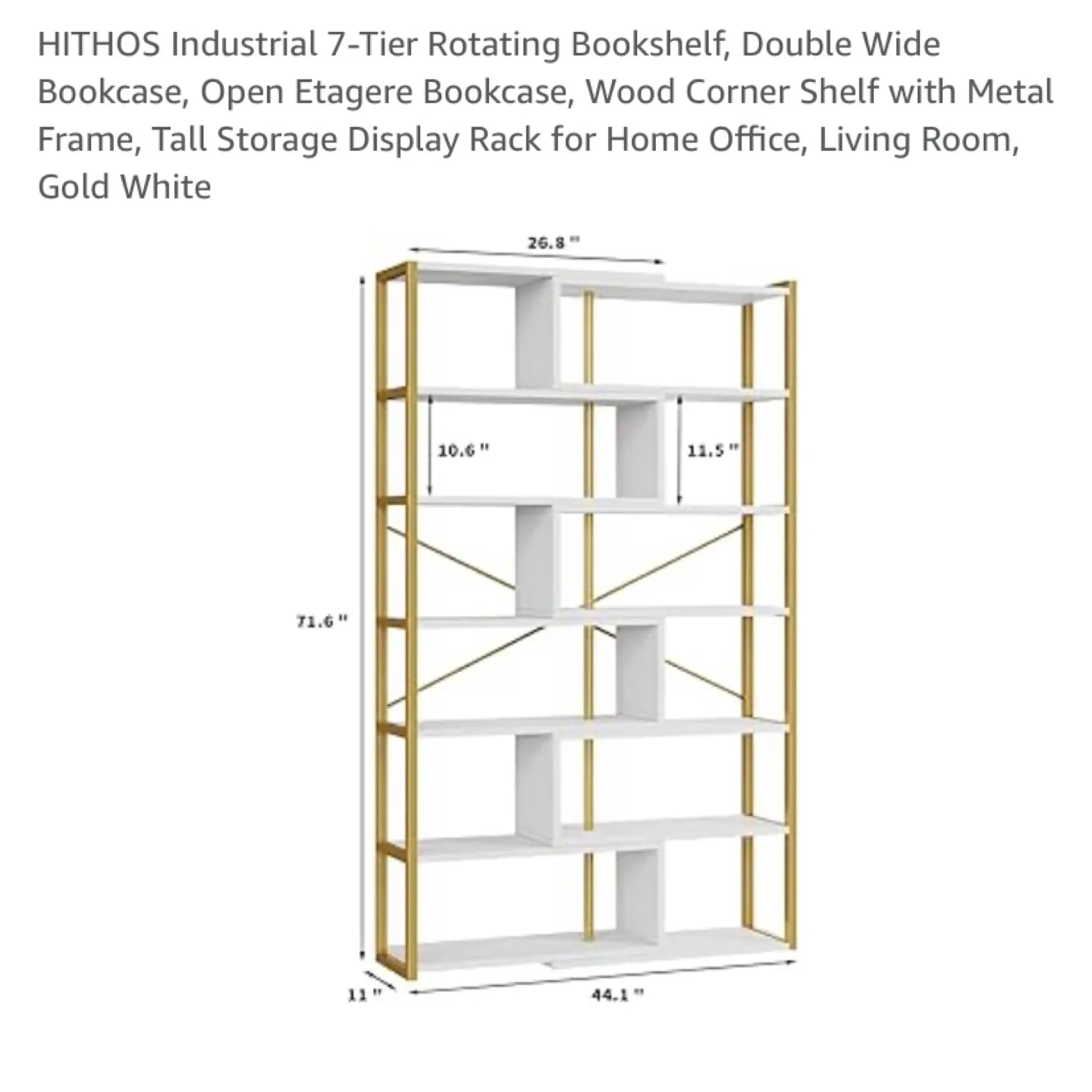 HITHOS Industrial 7-Tier Corner Bookshelf - Gold/White thumbnail