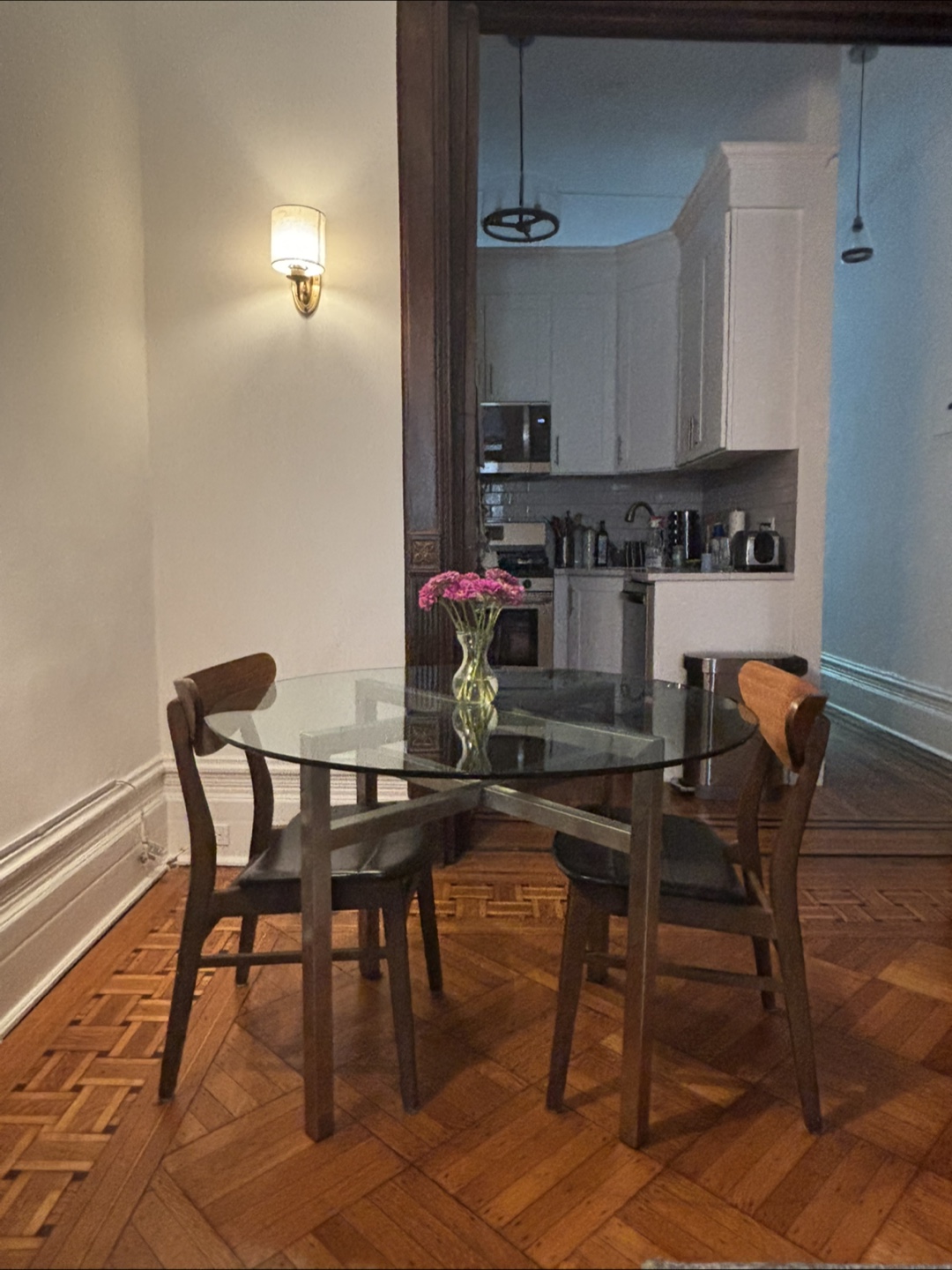 Crate and Barrel Glass Dining Table with 2 Wayfair Cafe Chairs - photo 3
